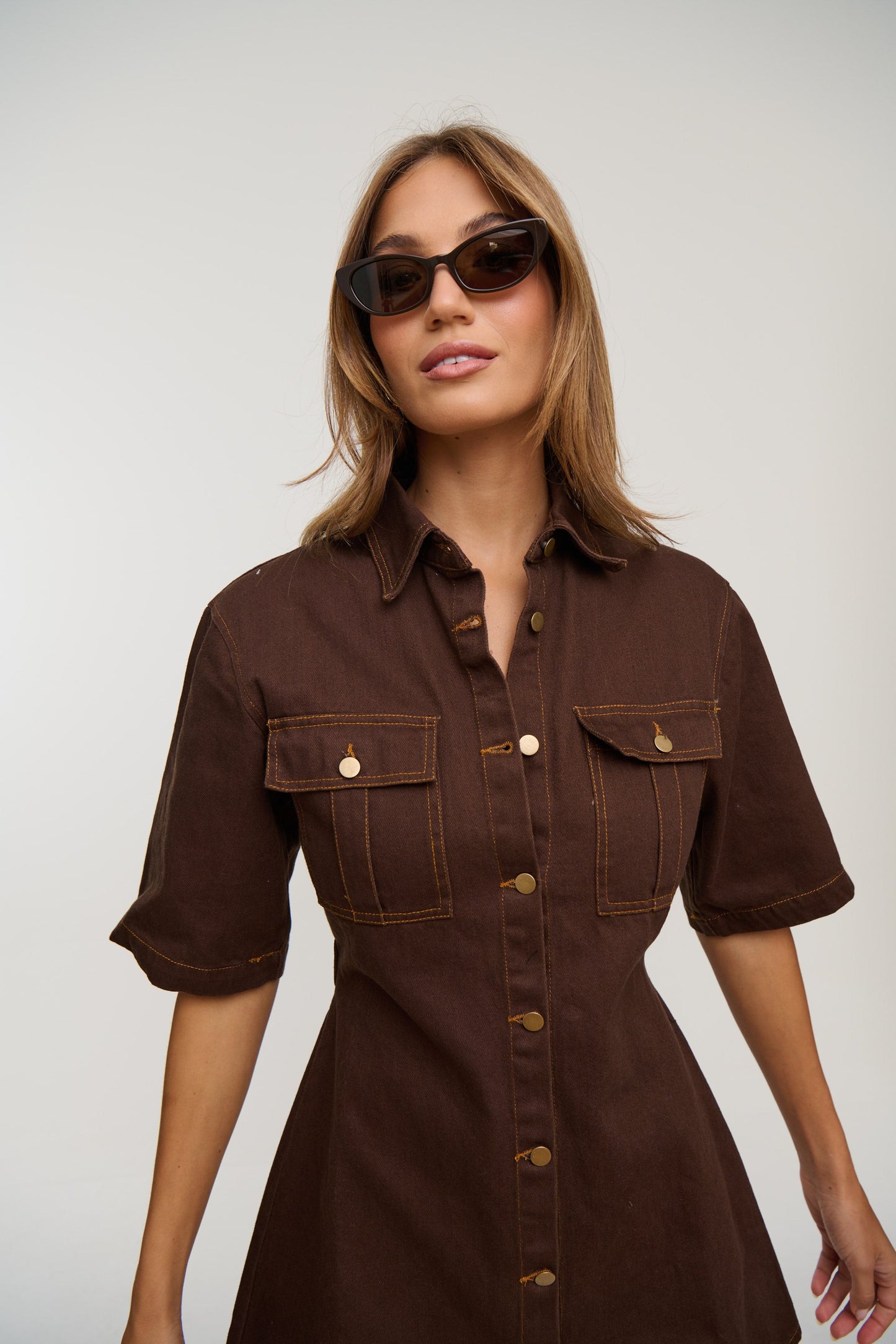 Kaneisha Denim Dress Chocolate