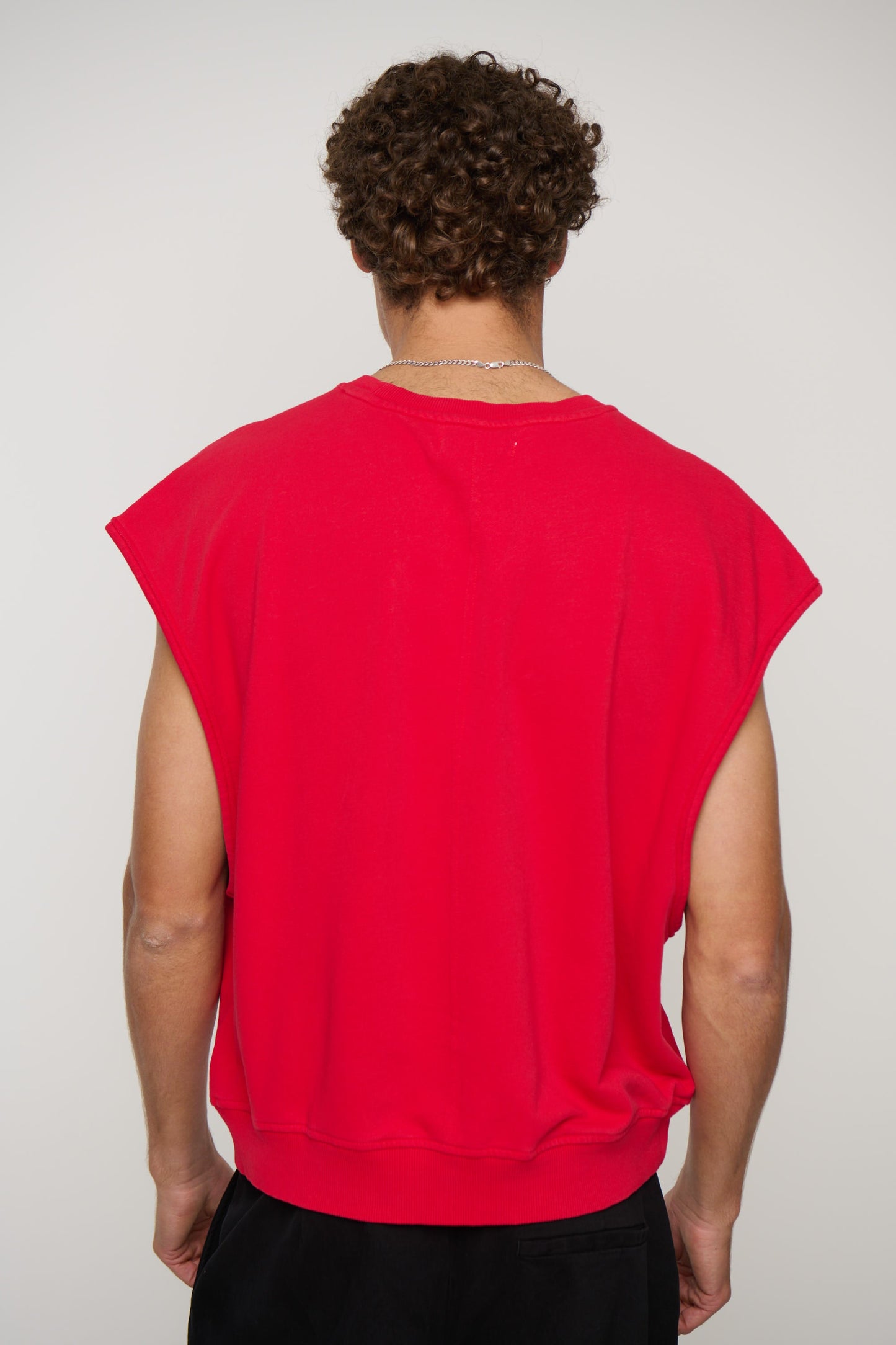 Cropped Fleece Ribbed Tank Red