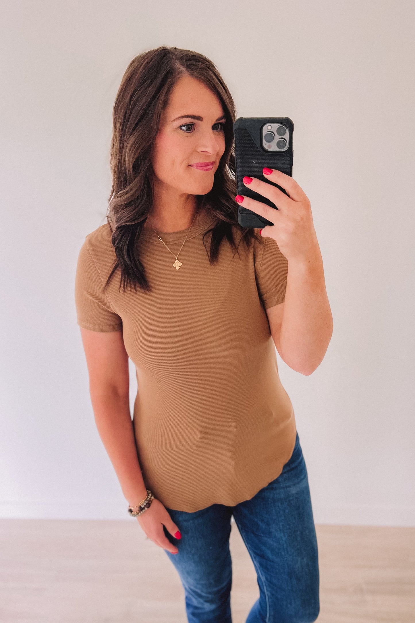 Ribbed Basic Tee (Camel)