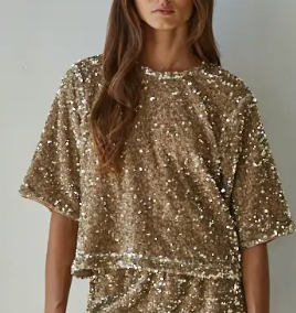 (SALE) Watch Me Shine Sequin Blouse (Gold)