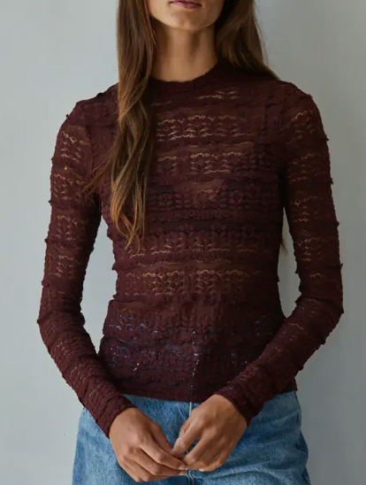 (SALE) Truly Thankful Woven Lace Mock Top (Burgundy)