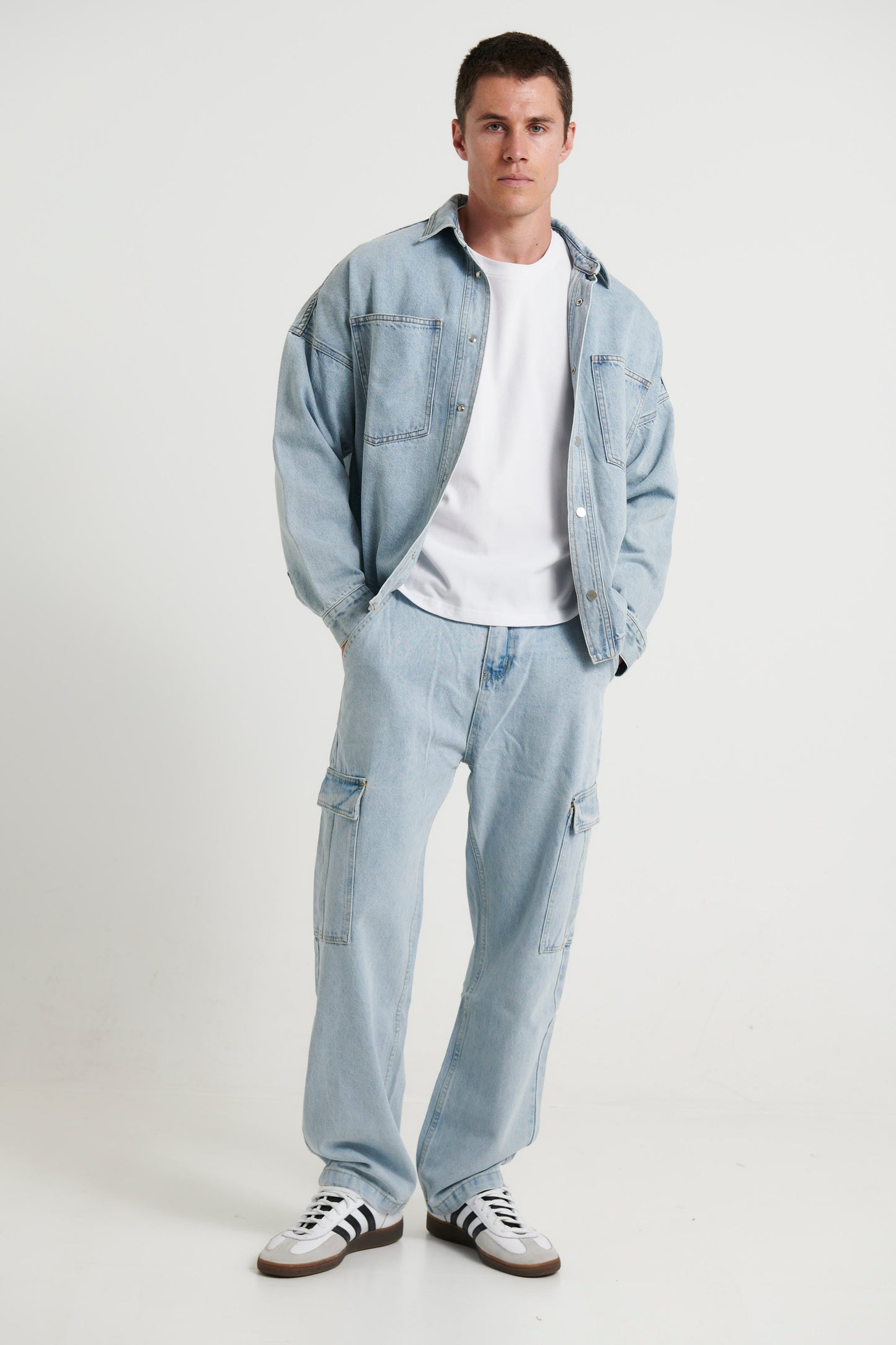 Drop Shoulder Denim Shirt Ocean