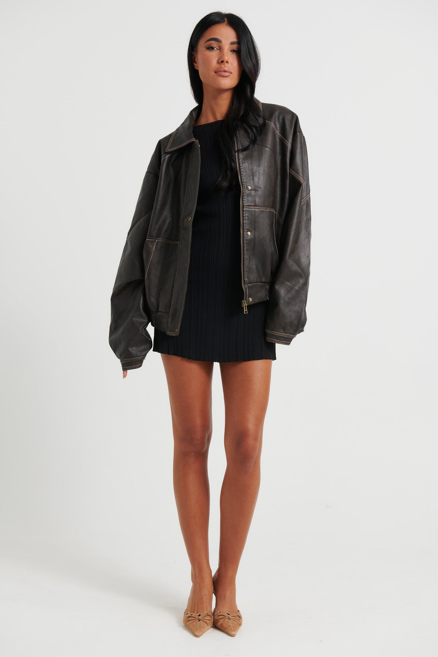 Jorja Bomber Jacket Vintage Charcoal Brown