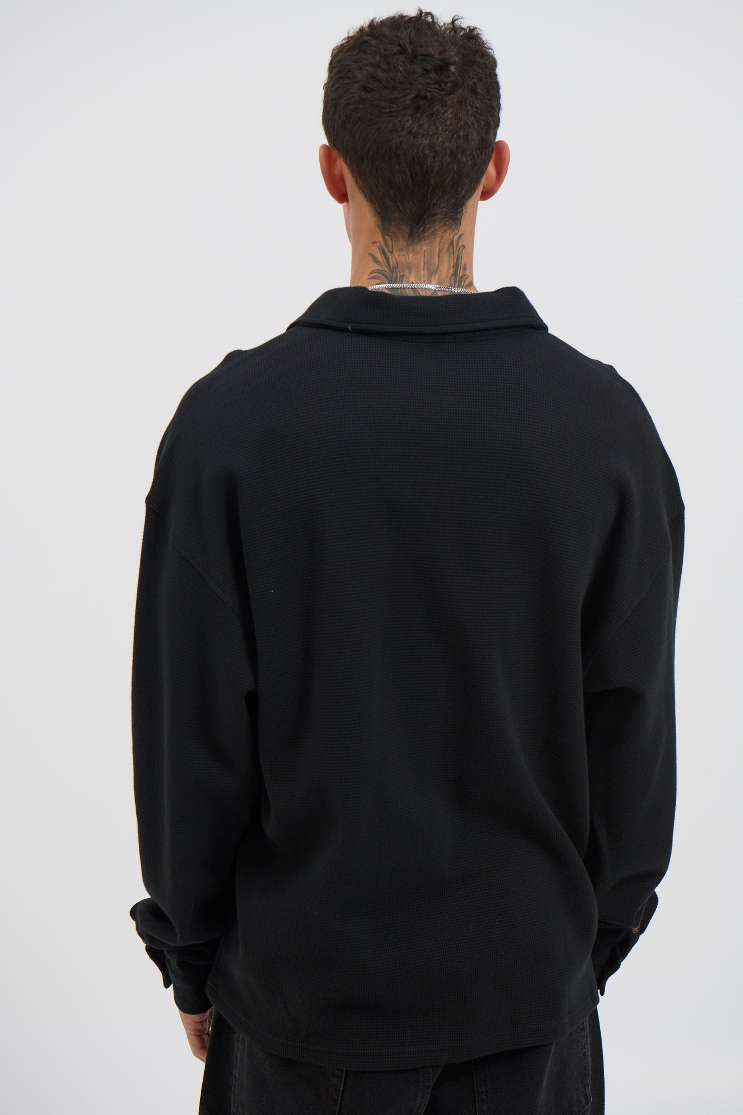 Long Sleeve Waffle Shirt Black