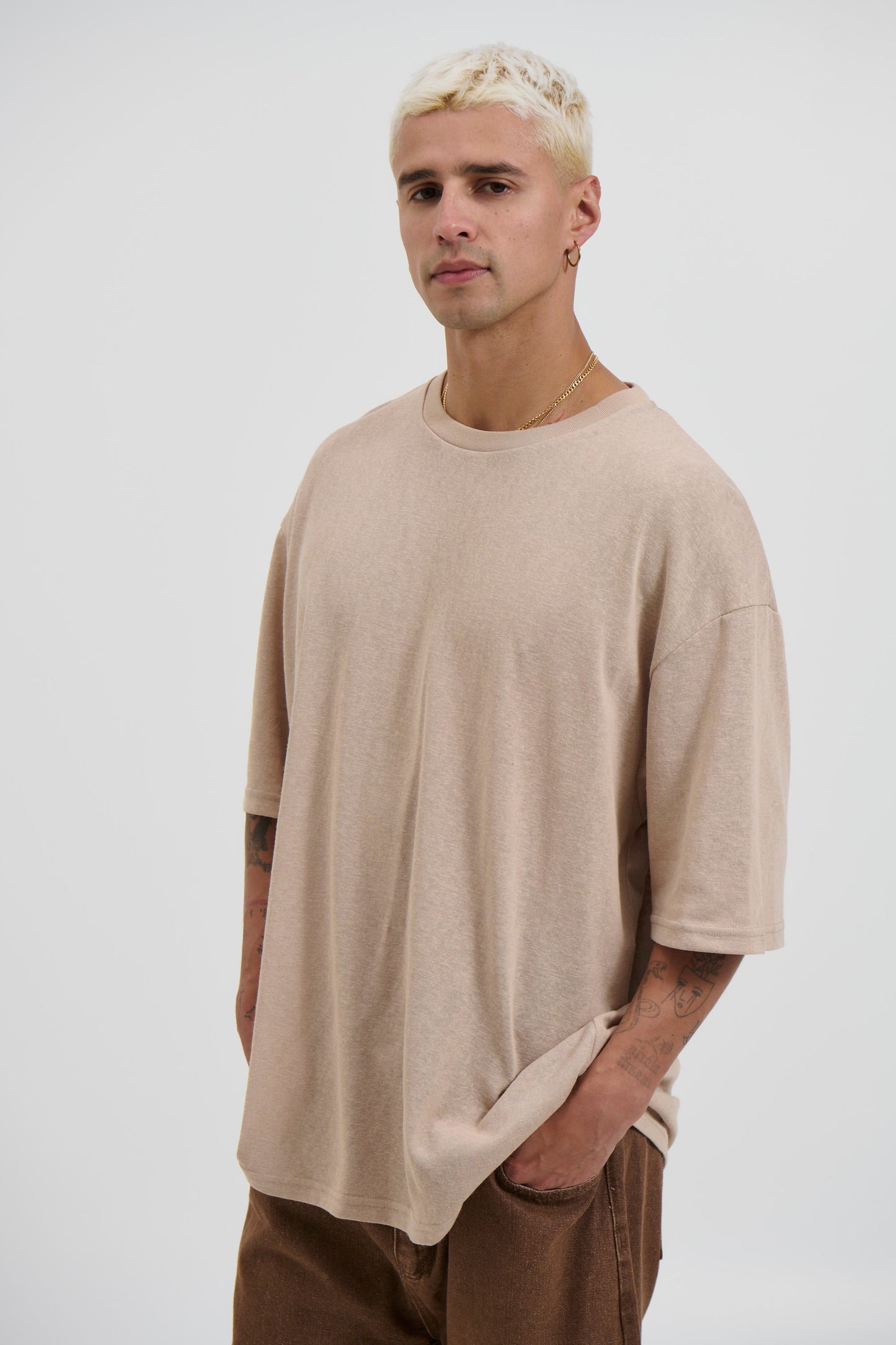 Lightweight Linen Look Tee Tan - FINAL SALE