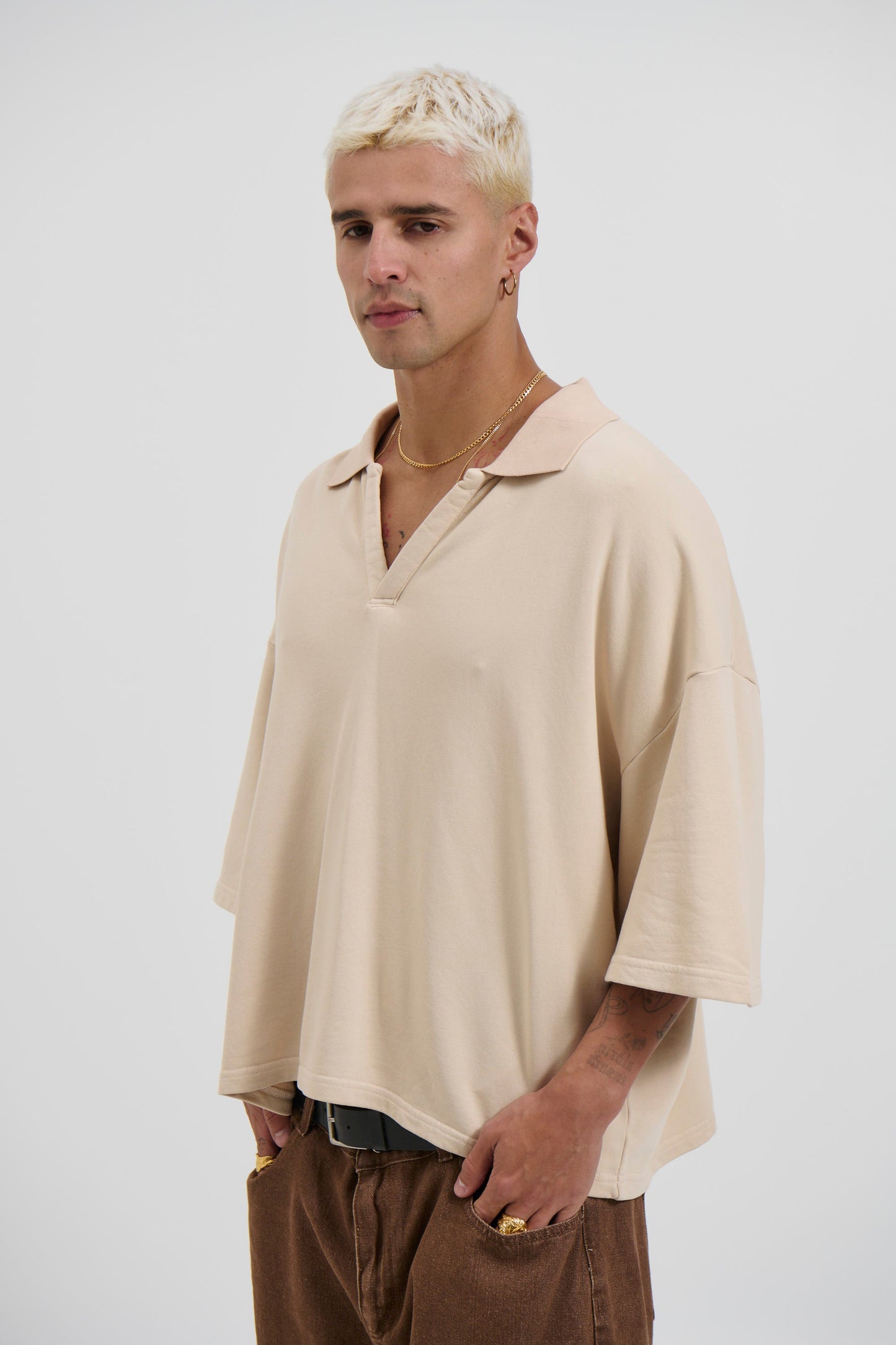 Jersey Crop Polo Sand
