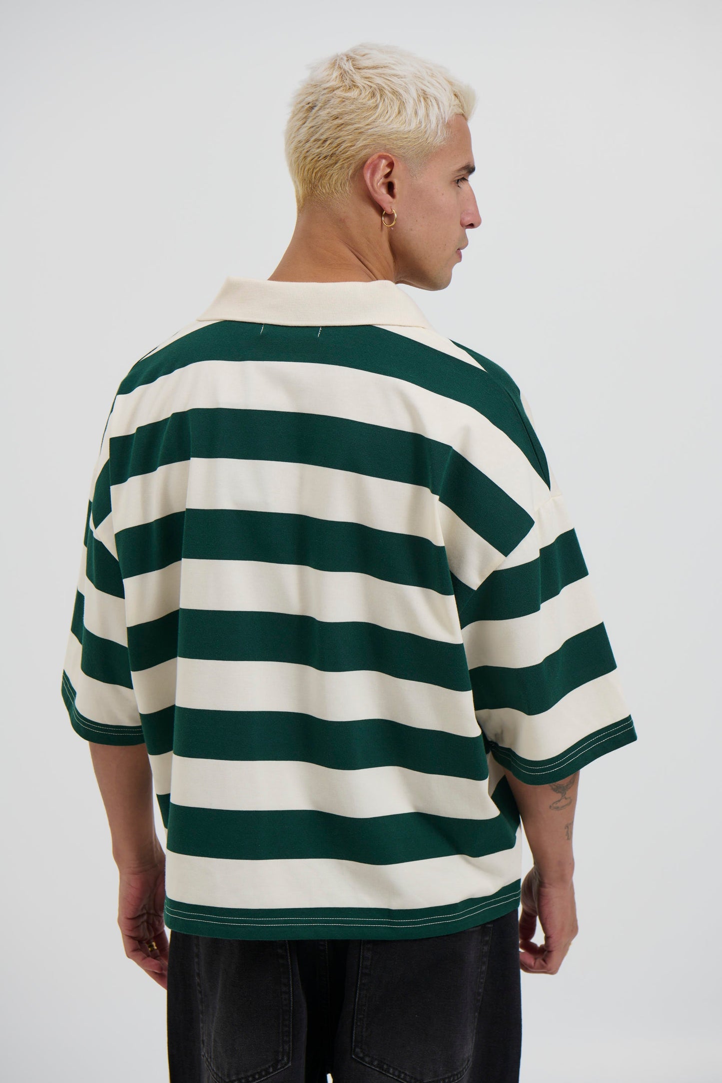 Jersey Crop Polo Stripe Emerald