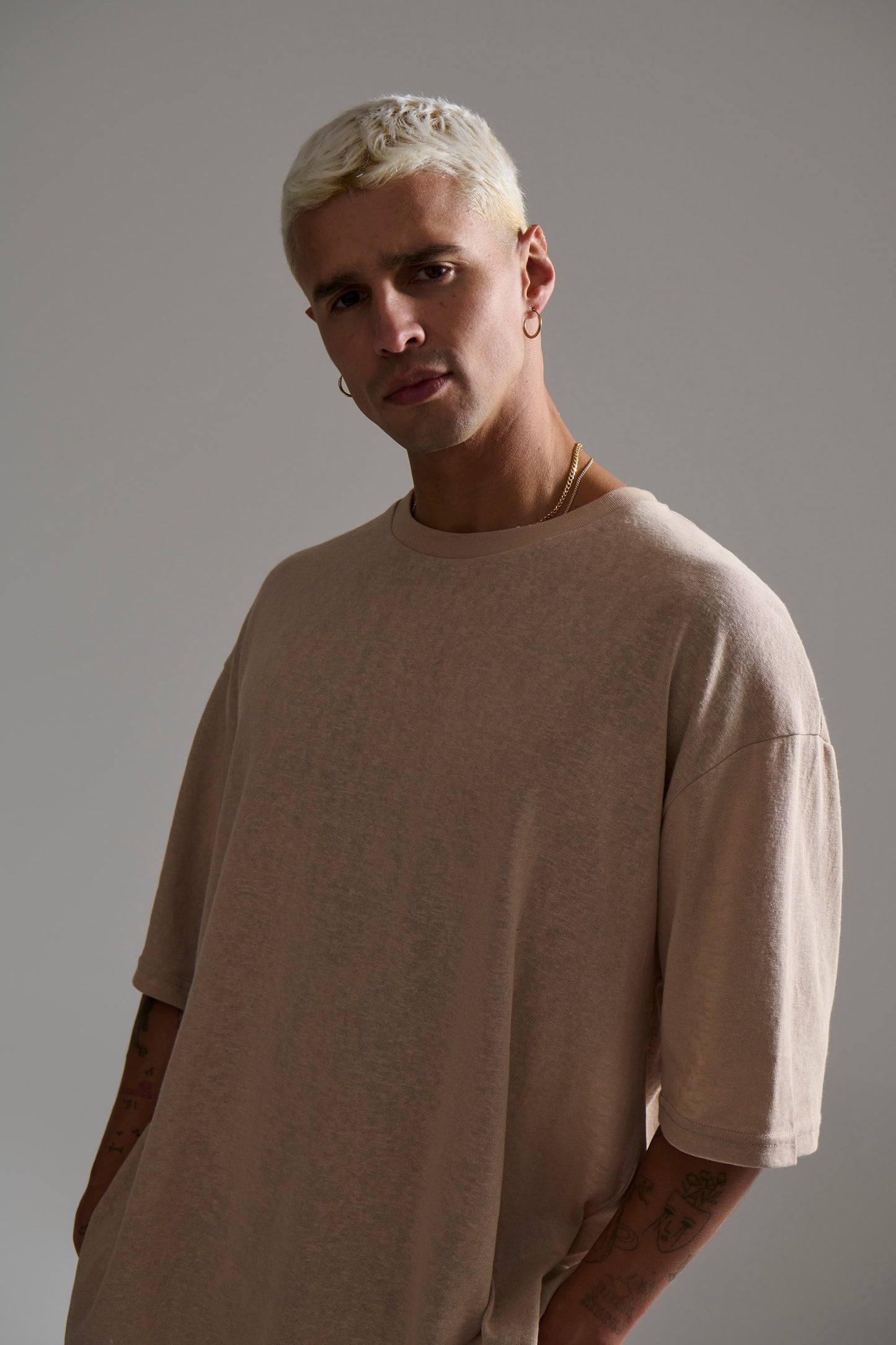 Lightweight Linen Look Tee Tan - FINAL SALE