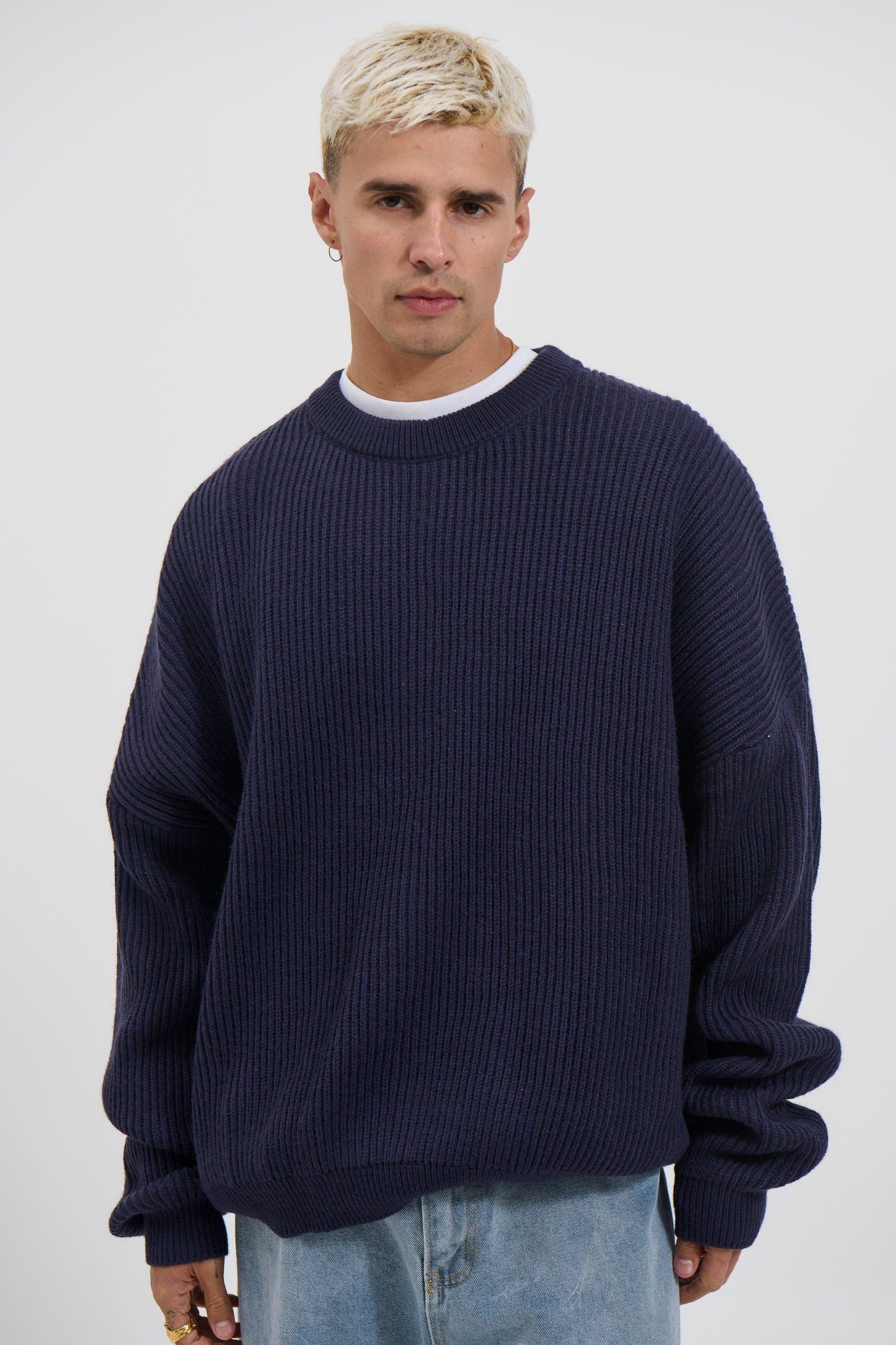 Drop Sleeve Heavy Knit Navy