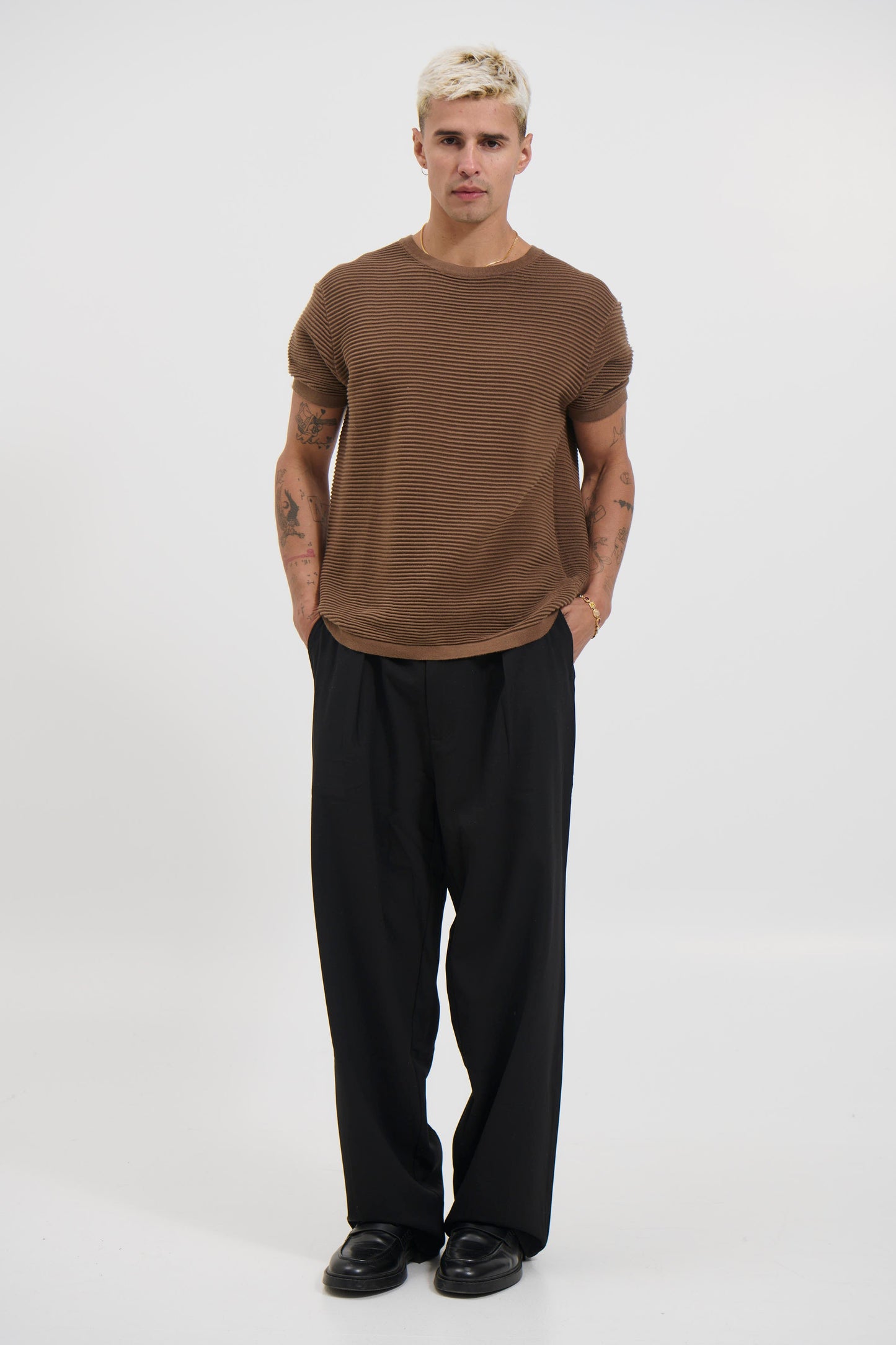 Horizontal Rib Knit Tee Choc