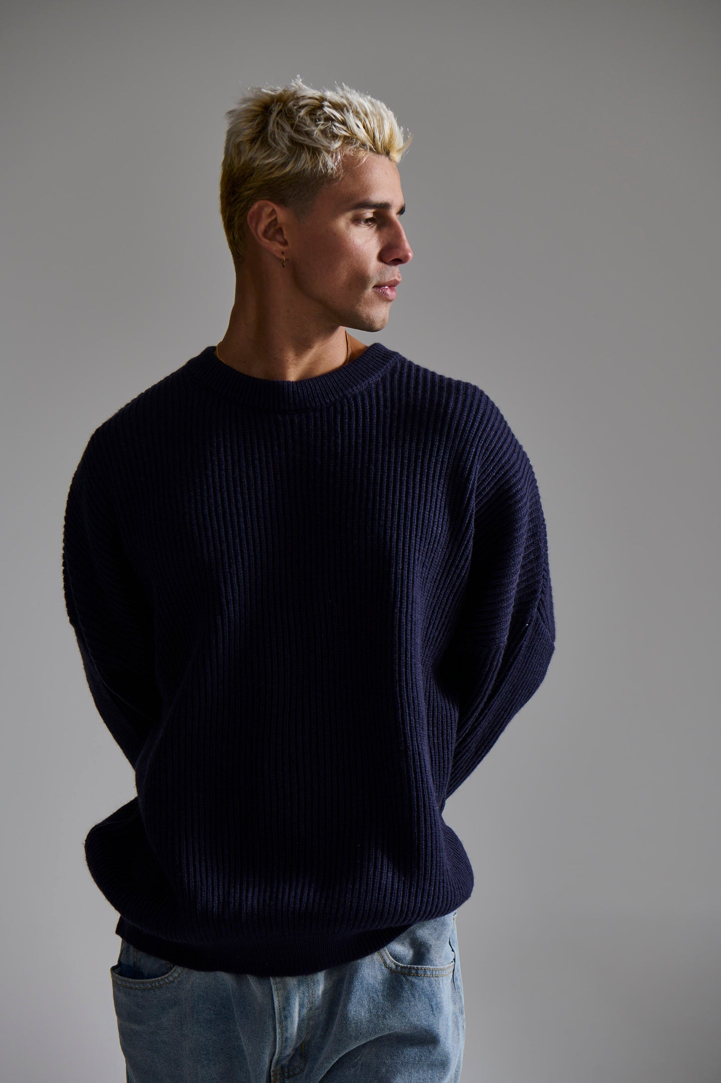 Drop Sleeve Heavy Knit Navy