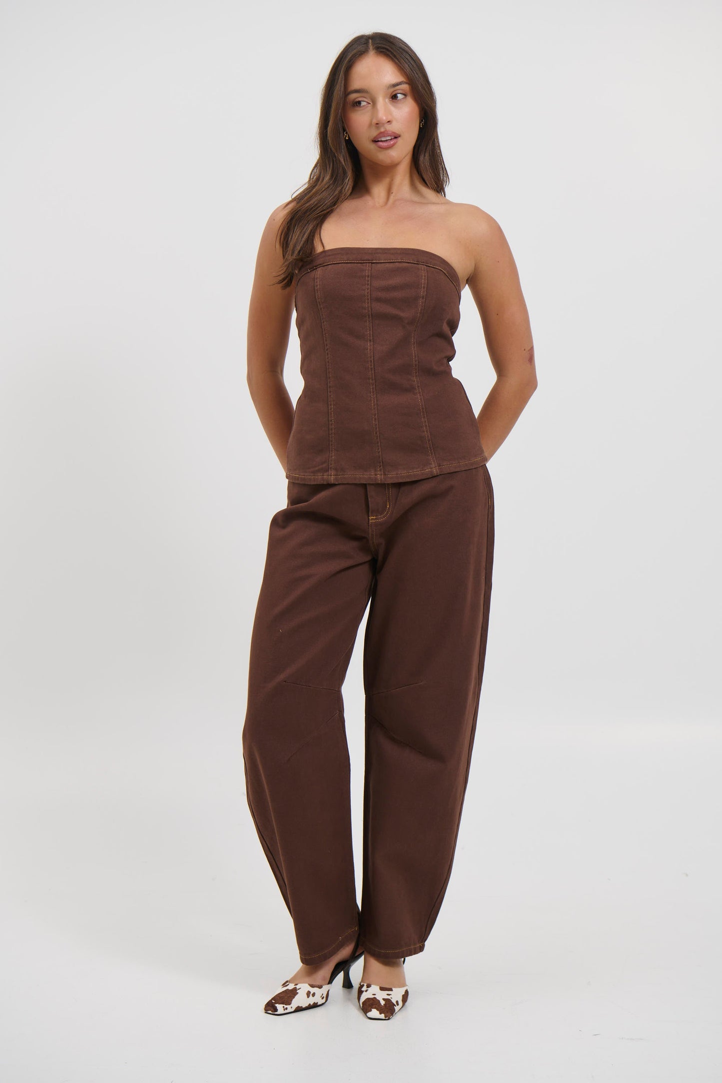 Lex Denim Corset Top Chocolate - FINAL SALE