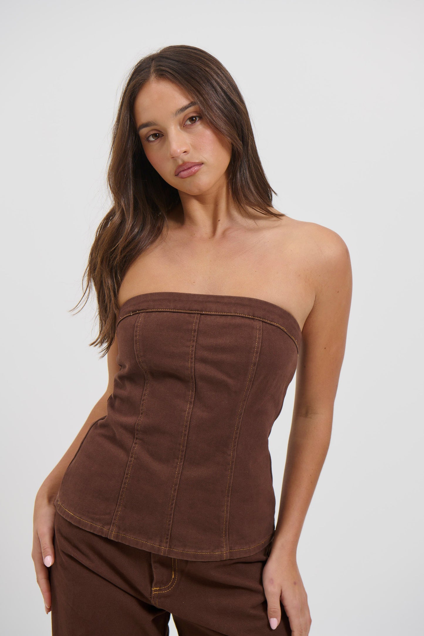 Lex Denim Corset Top Chocolate - FINAL SALE