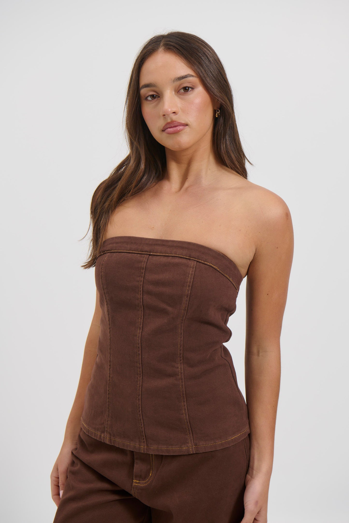 Lex Denim Corset Top Chocolate - FINAL SALE