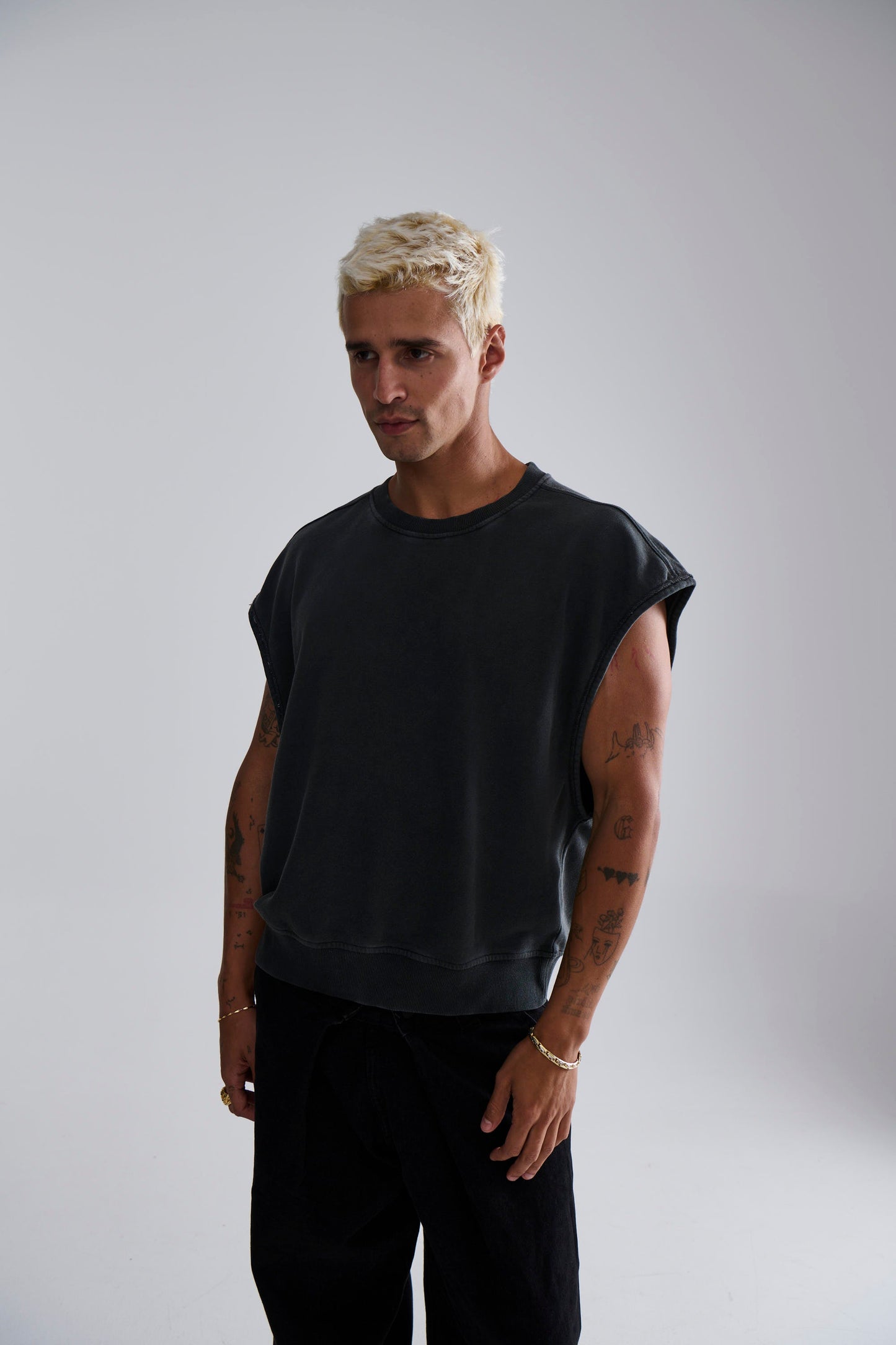 Cropped Fleece Ribbed Tank Charcoal