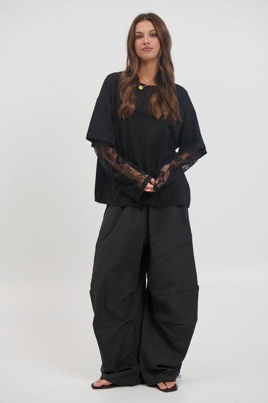 Francesca Lace Tee Black