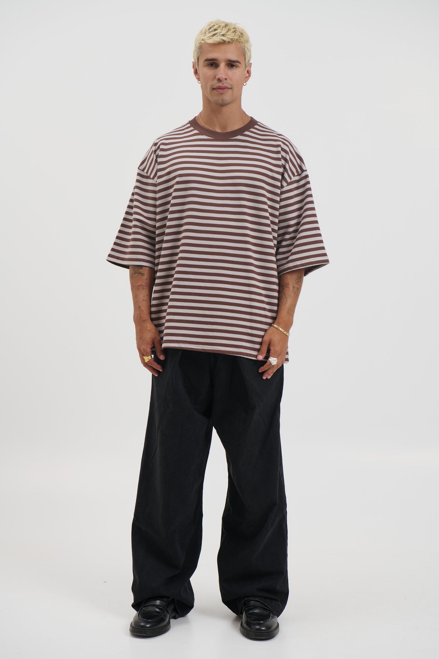 Lesley Stripe Crew Tee Choc - FINAL SALE