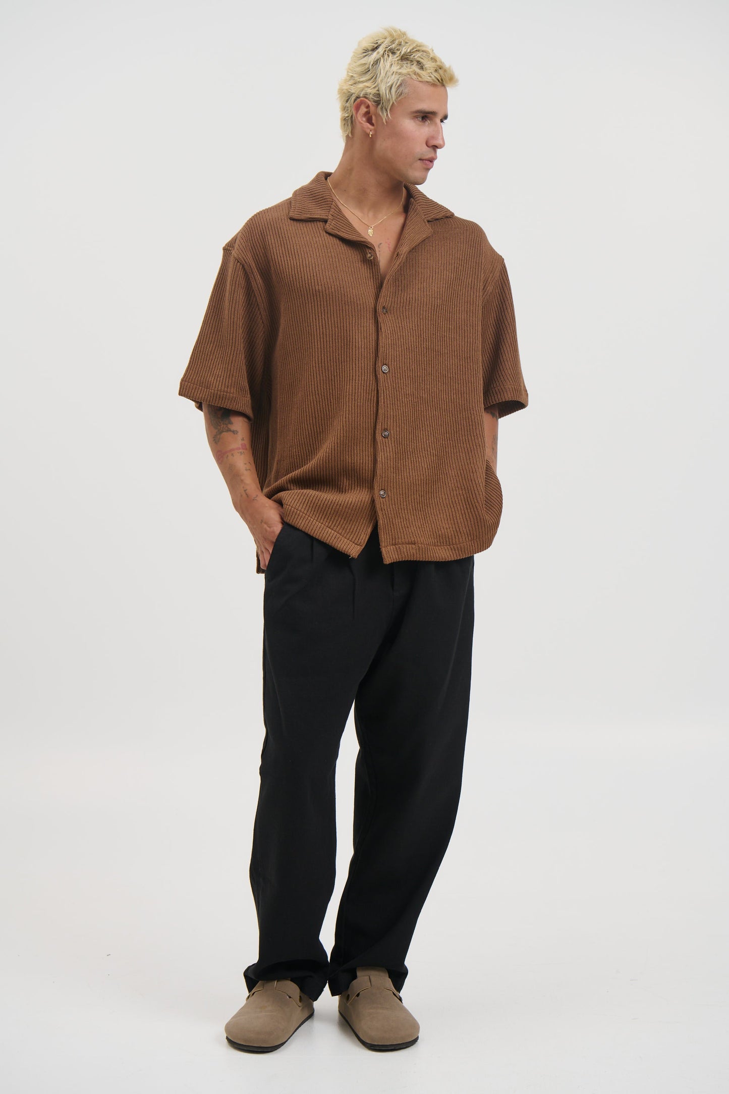 Chad Knitted Shirt Choc - FINAL SALE