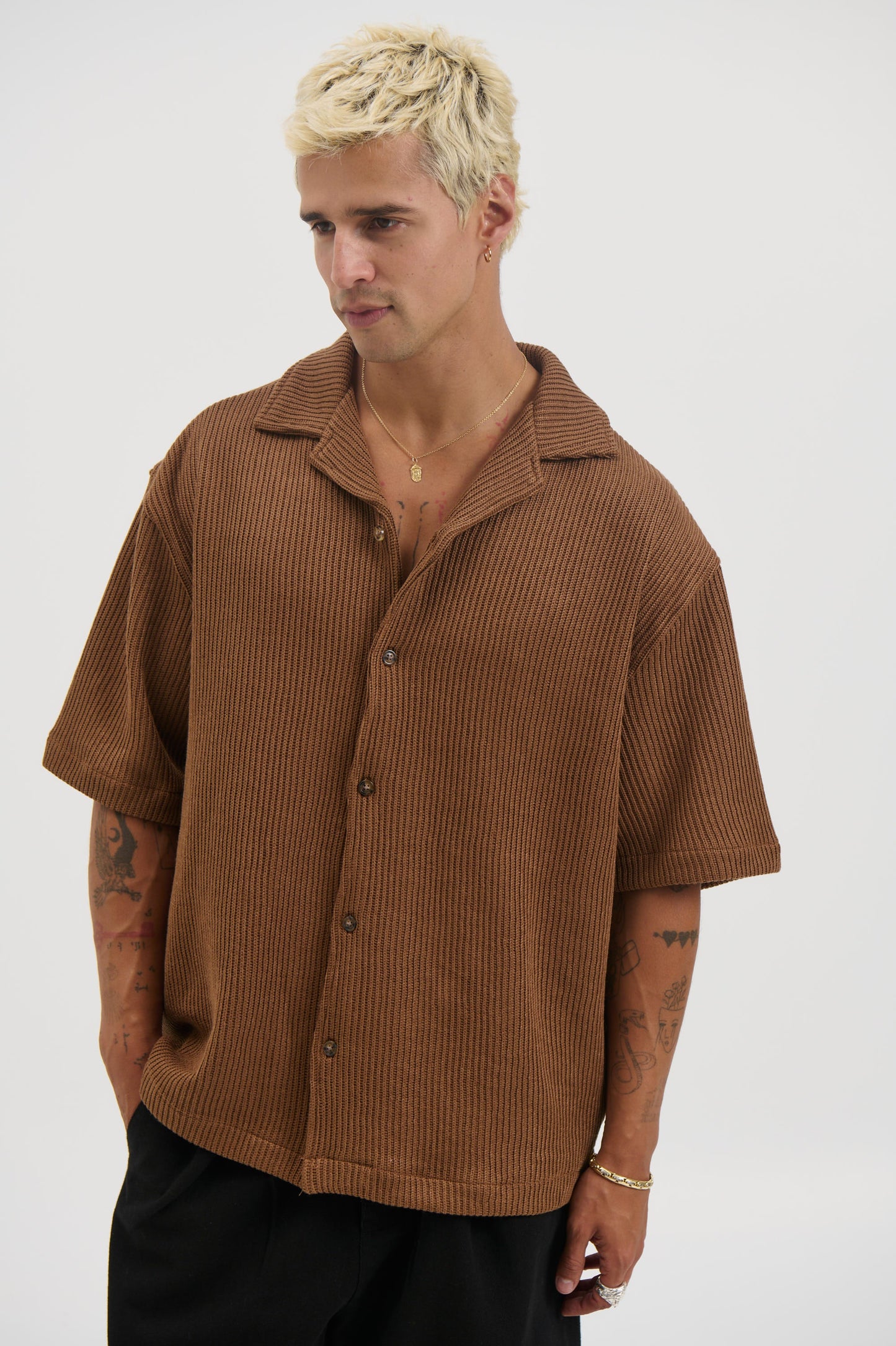 Chad Knitted Shirt Choc - FINAL SALE