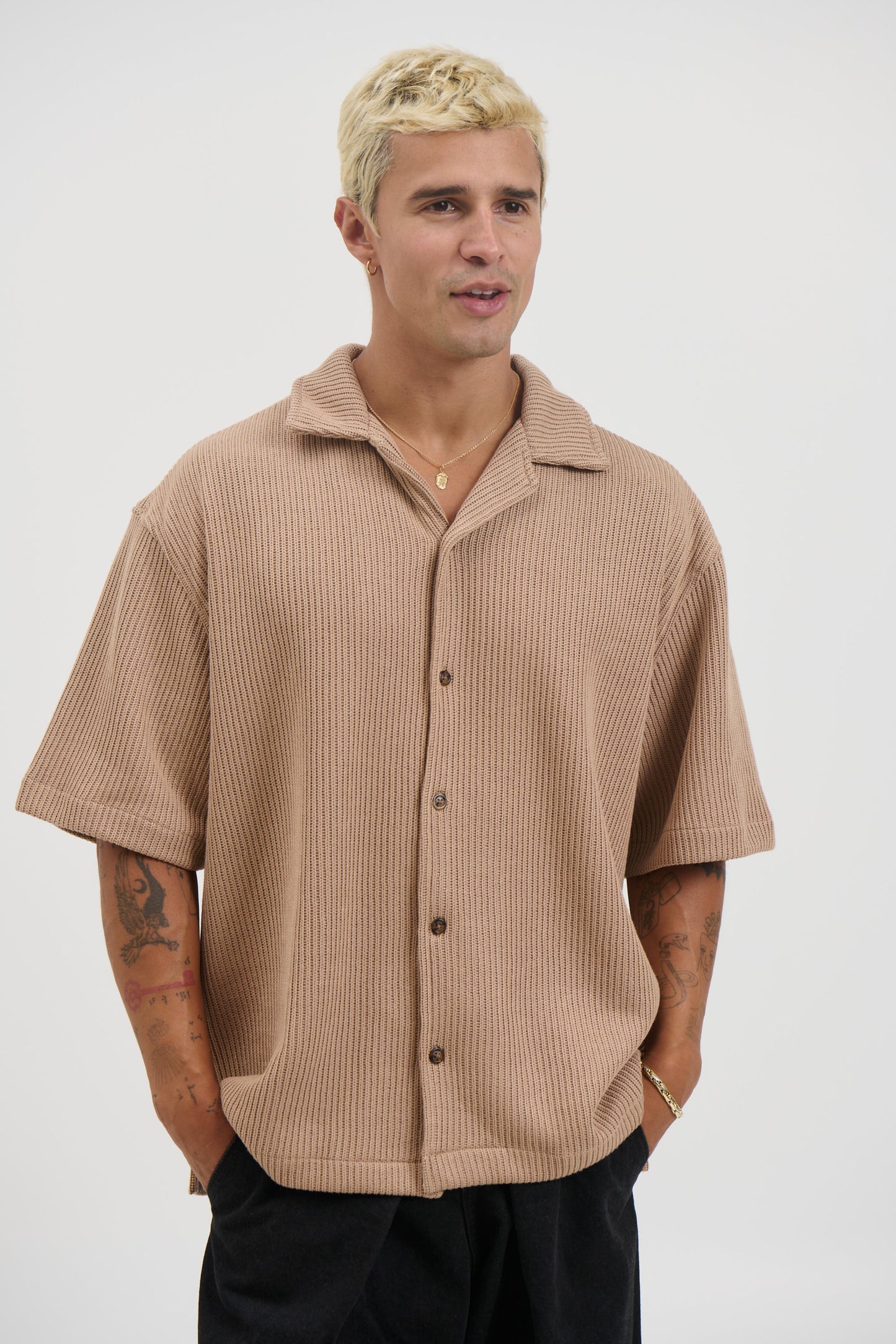 Chad Knitted Shirt Mocha - FINAL SALE