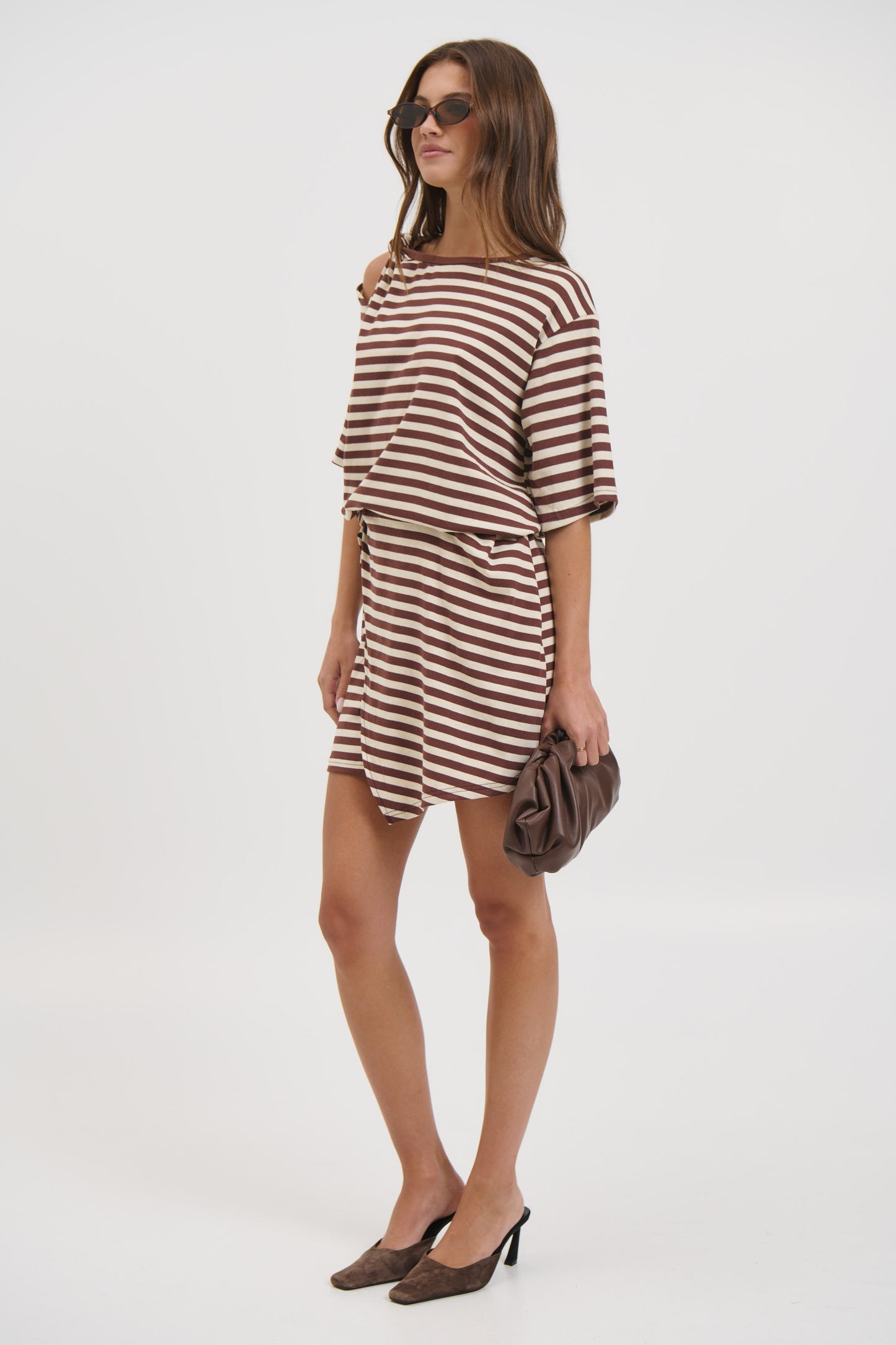 Anastasia Tee Dress Chocolate Stripe - FINAL SALE
