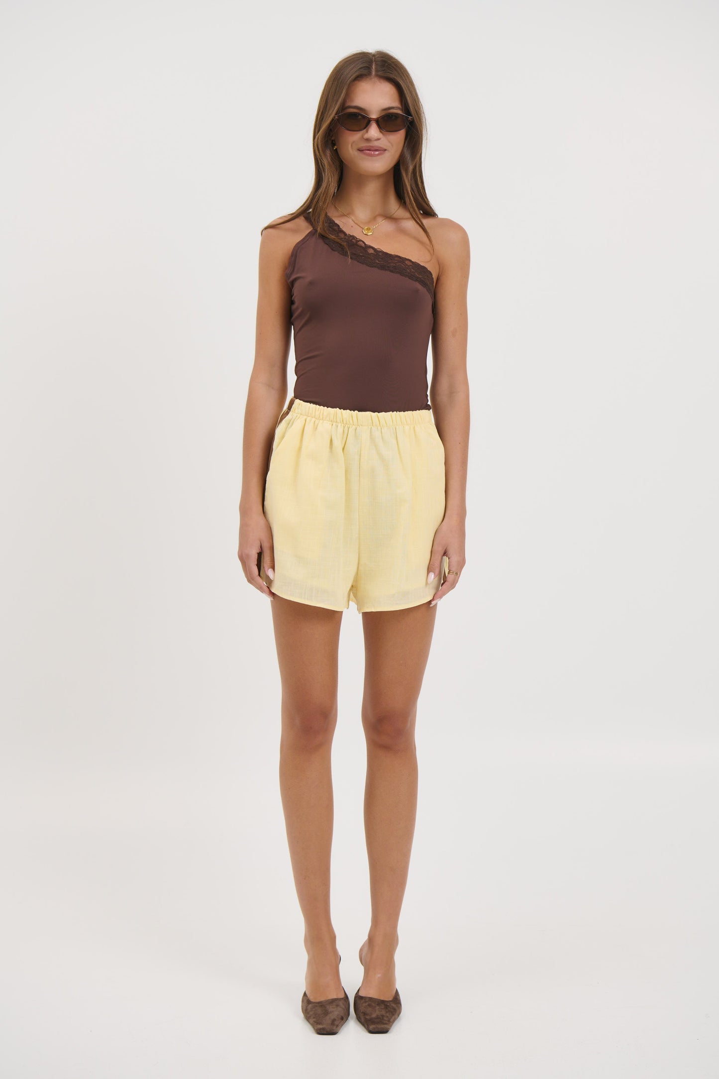 Bek Lace Trim Top Chocolate