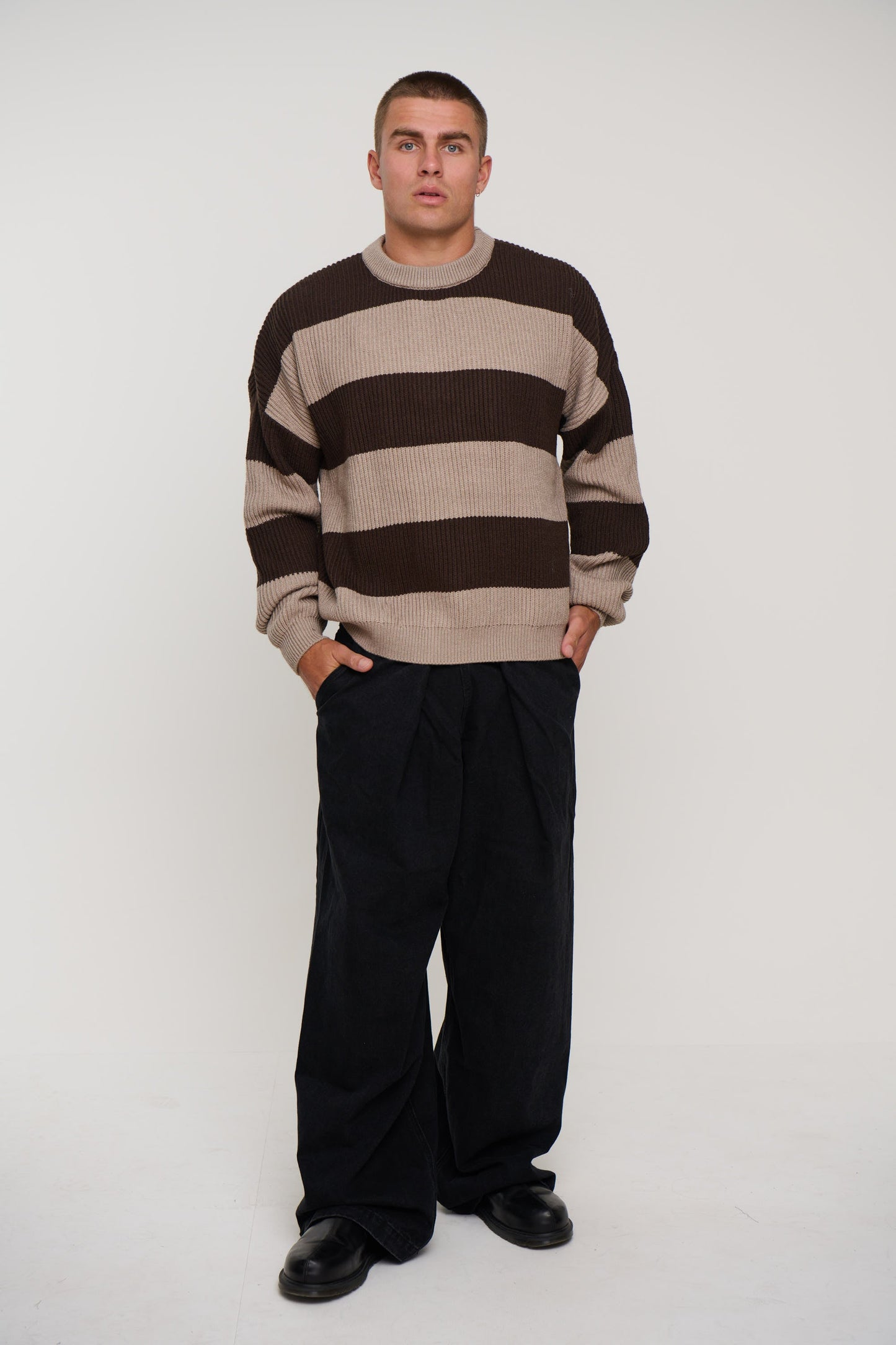 Drop Sleeve Heavy Knit Choc Stripe - FINAL SALE