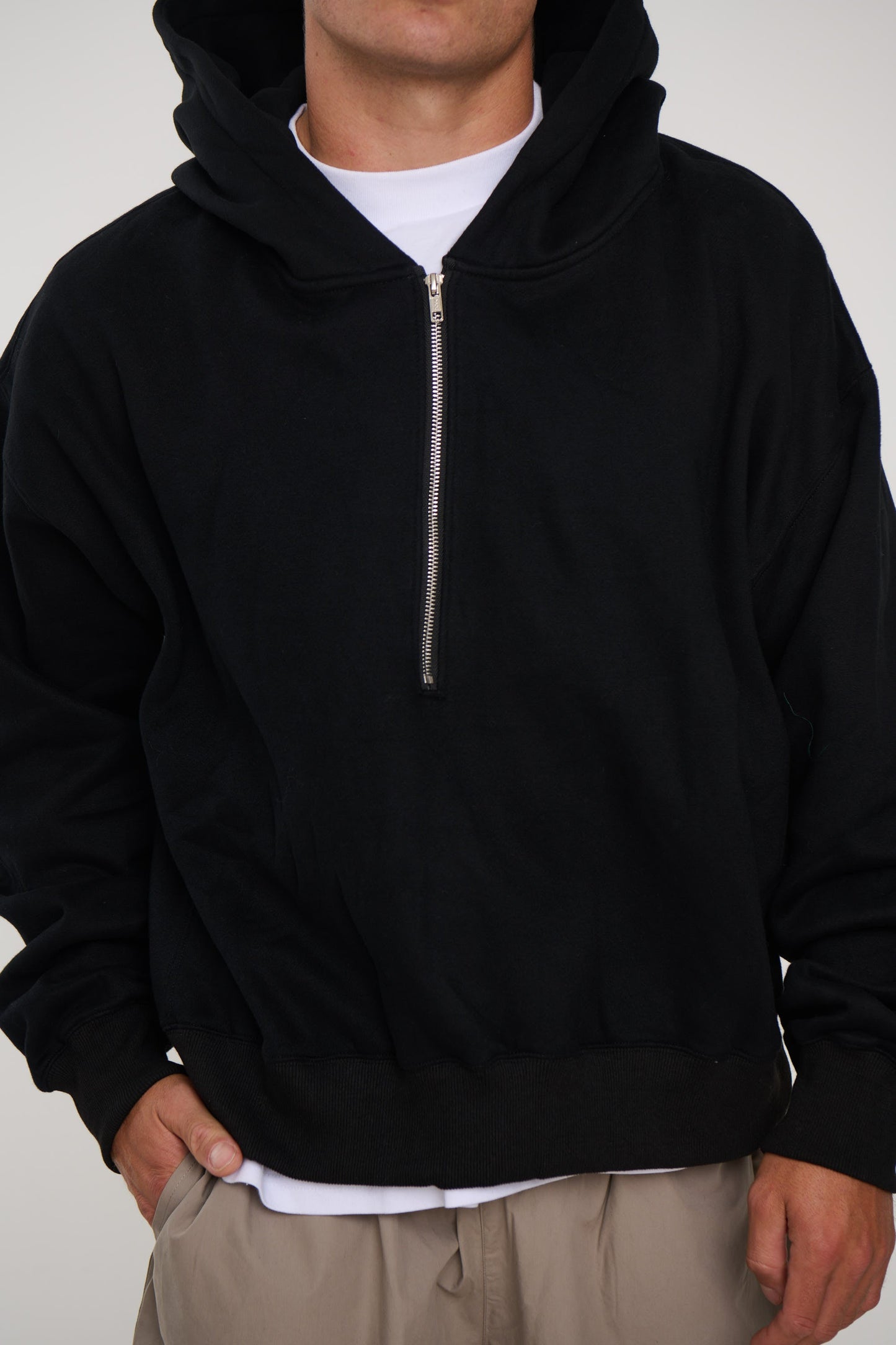 Half Zip Heavyweight Hood Black - FINAL SALE