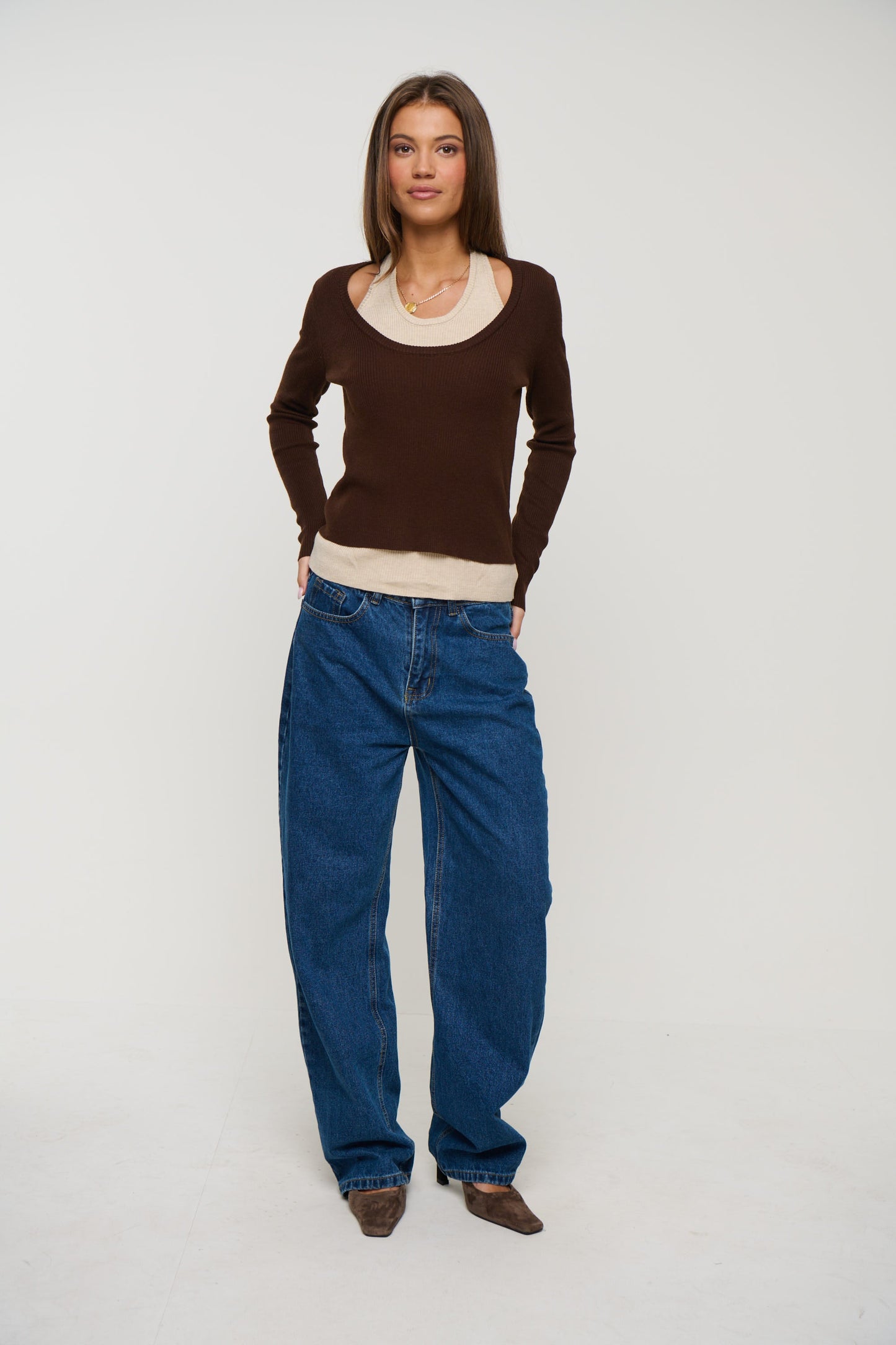Lorena Layered Ribbed Top Chocolate