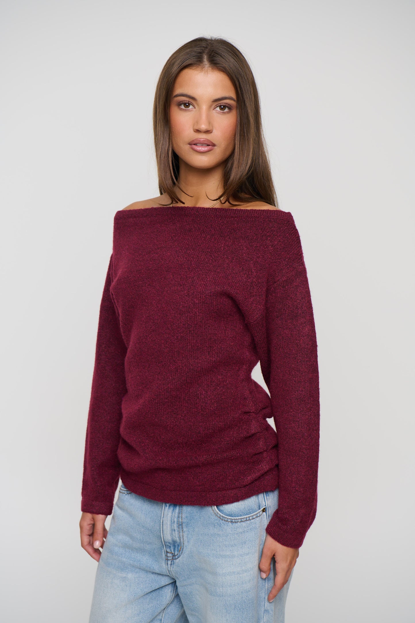 Harlow Off The Shoulder Knit Wine