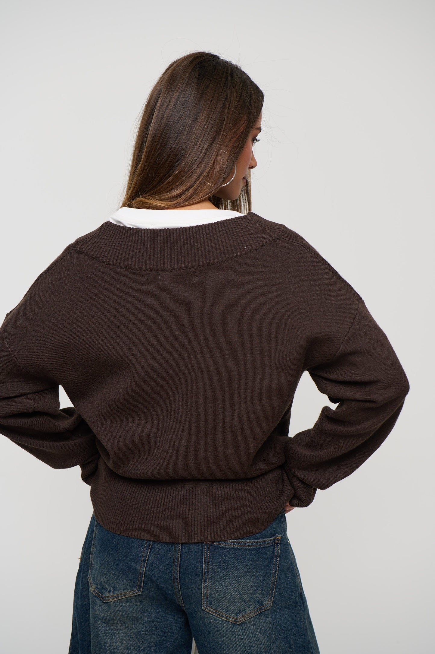 Alexa V Neck Knit Chocolate