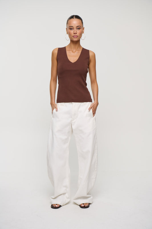 Isla V Neck Tank Chocolate