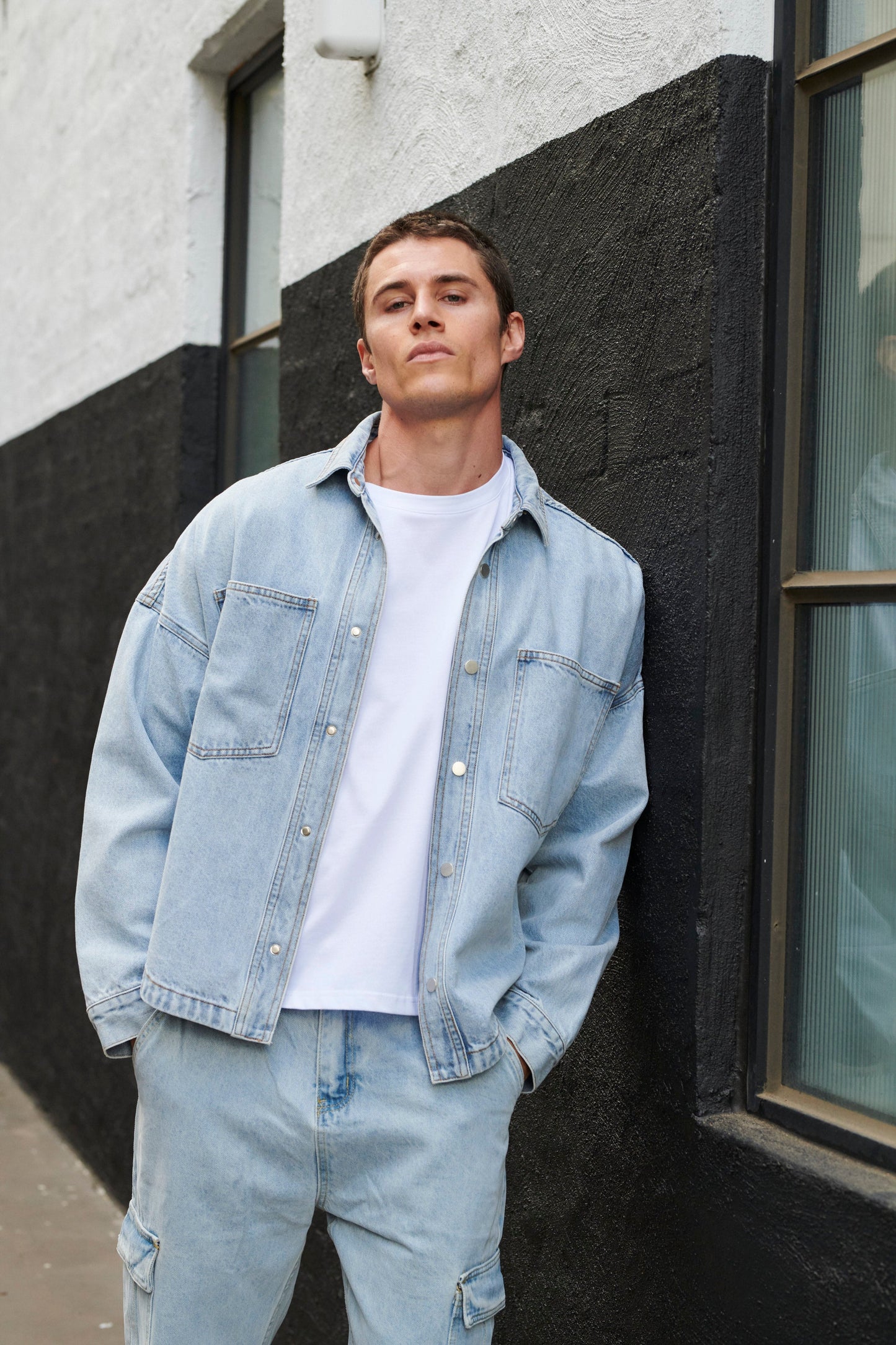 Drop Shoulder Denim Shirt Ocean