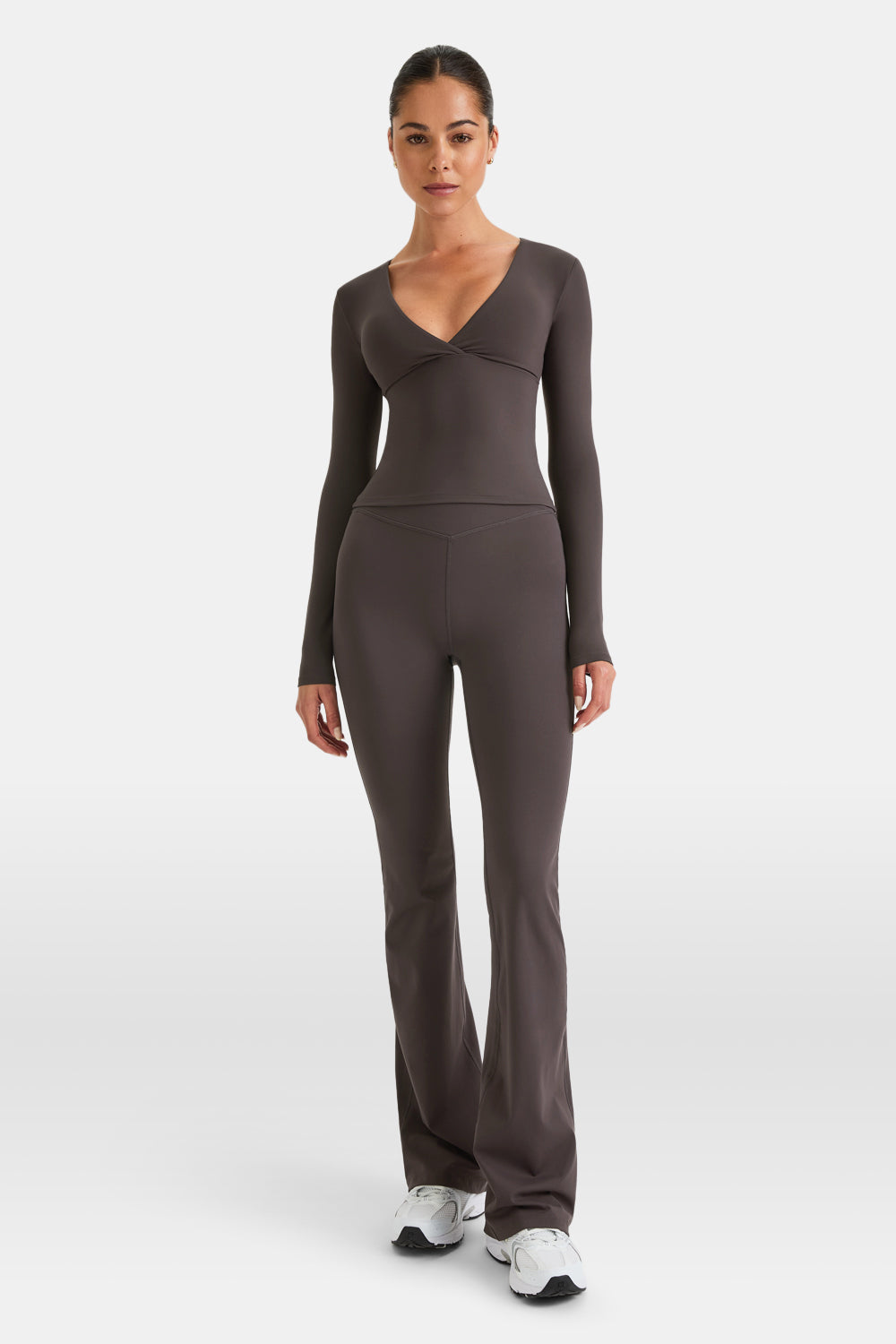 DayFlex V Neck Top - Mocha Brown