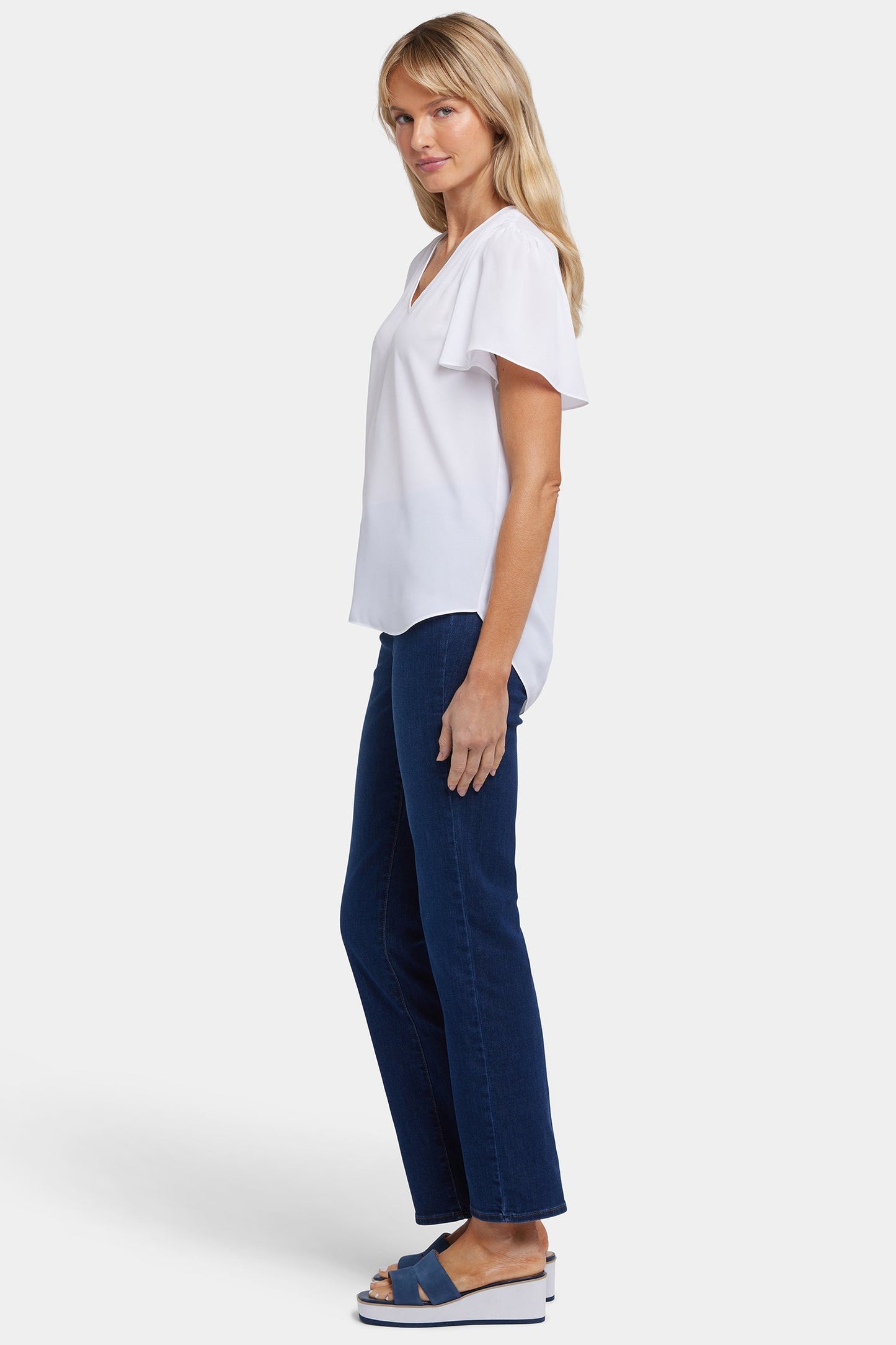 Pleated Flutter Sleeved Blouse - Optic White