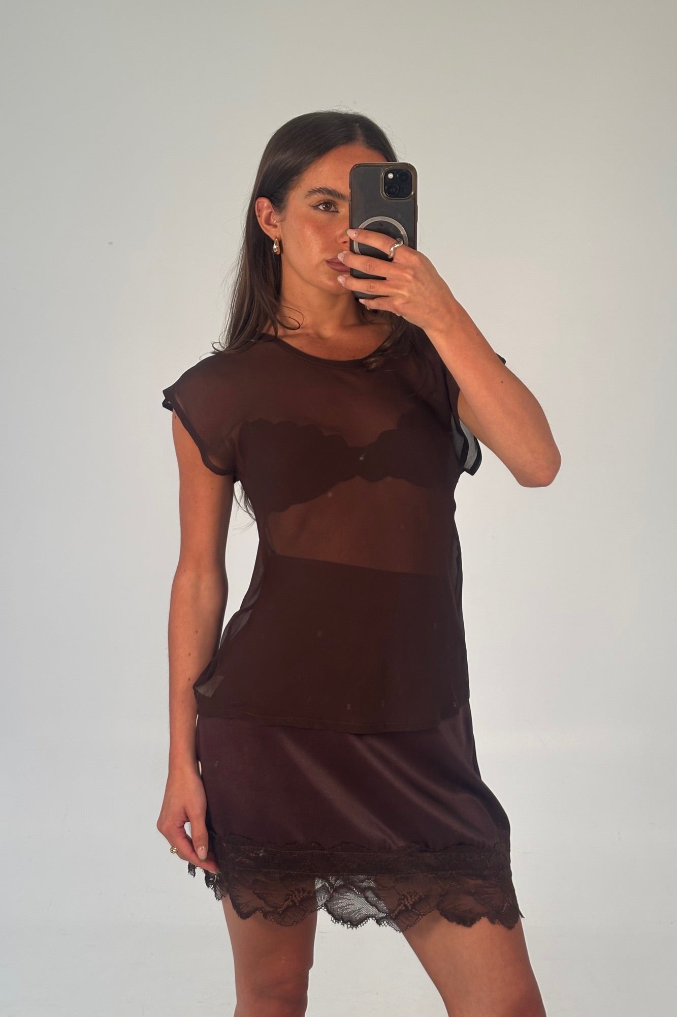 Camille Sheer Top Chocolate