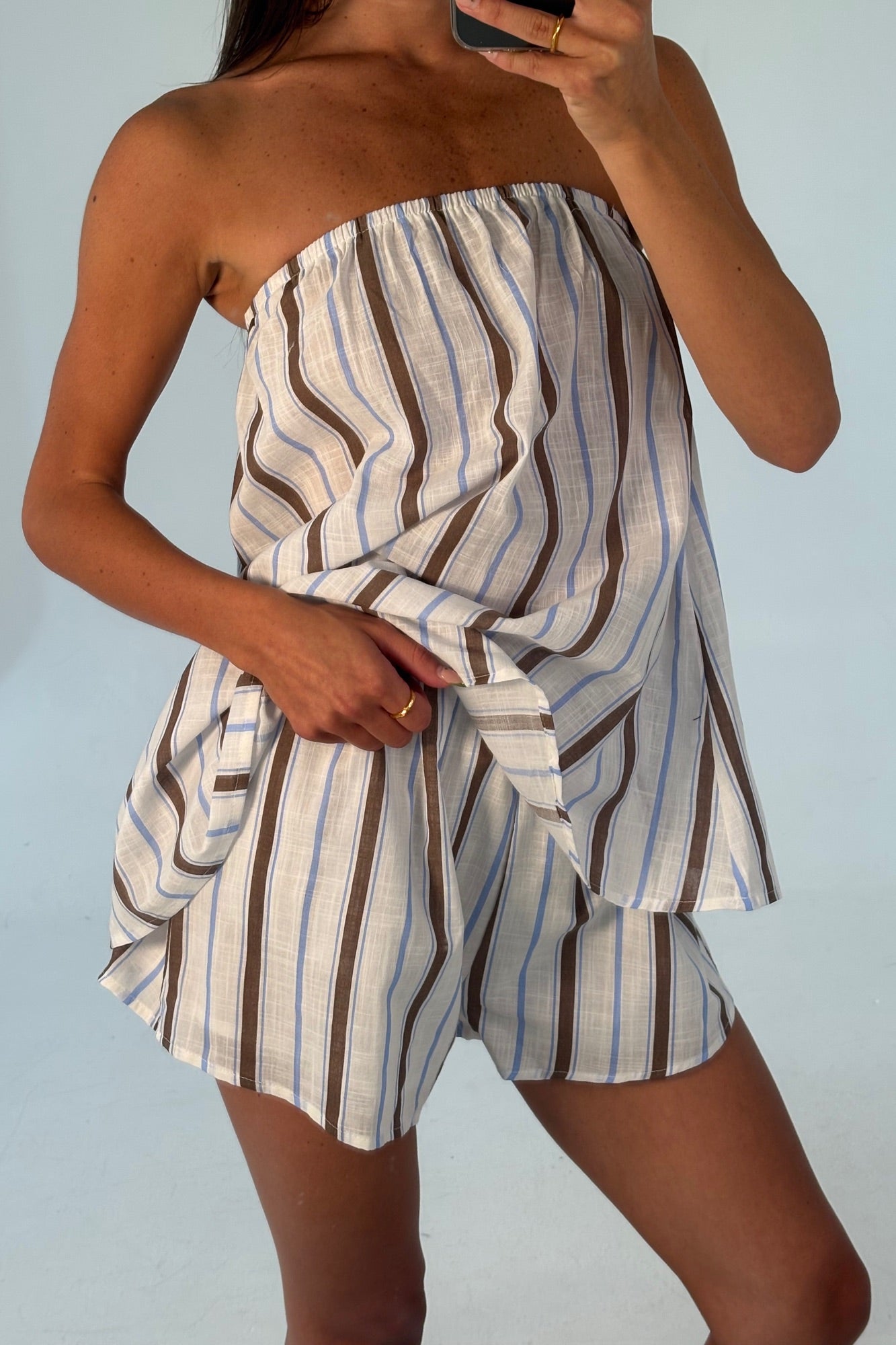 Liberty Strapless Set Chocolate/Blue - FINAL SALE