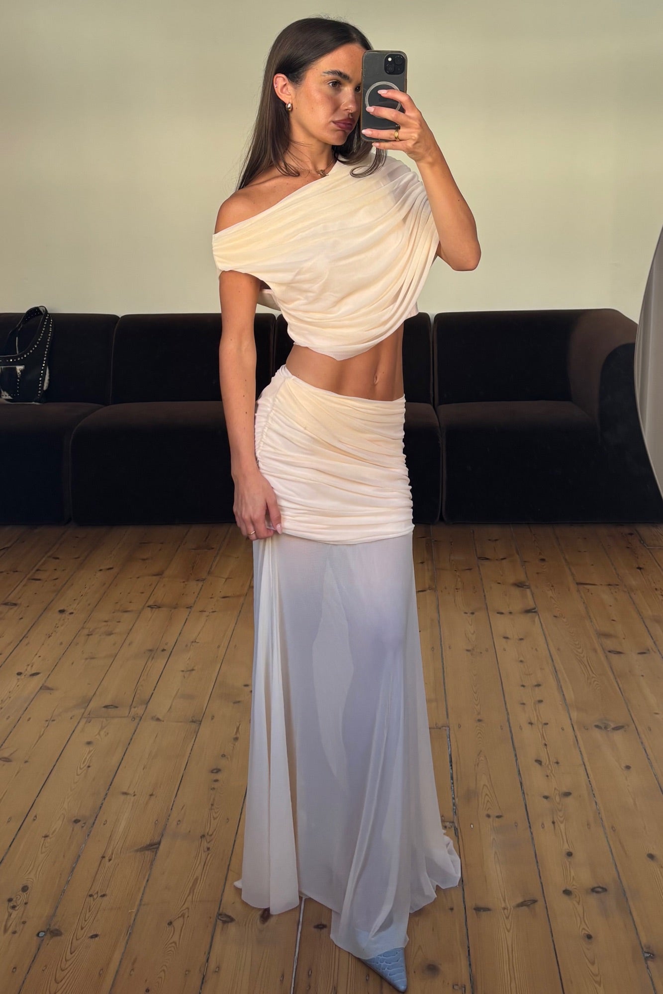 Charlize Drape Skirt Beige - FINAL SALE