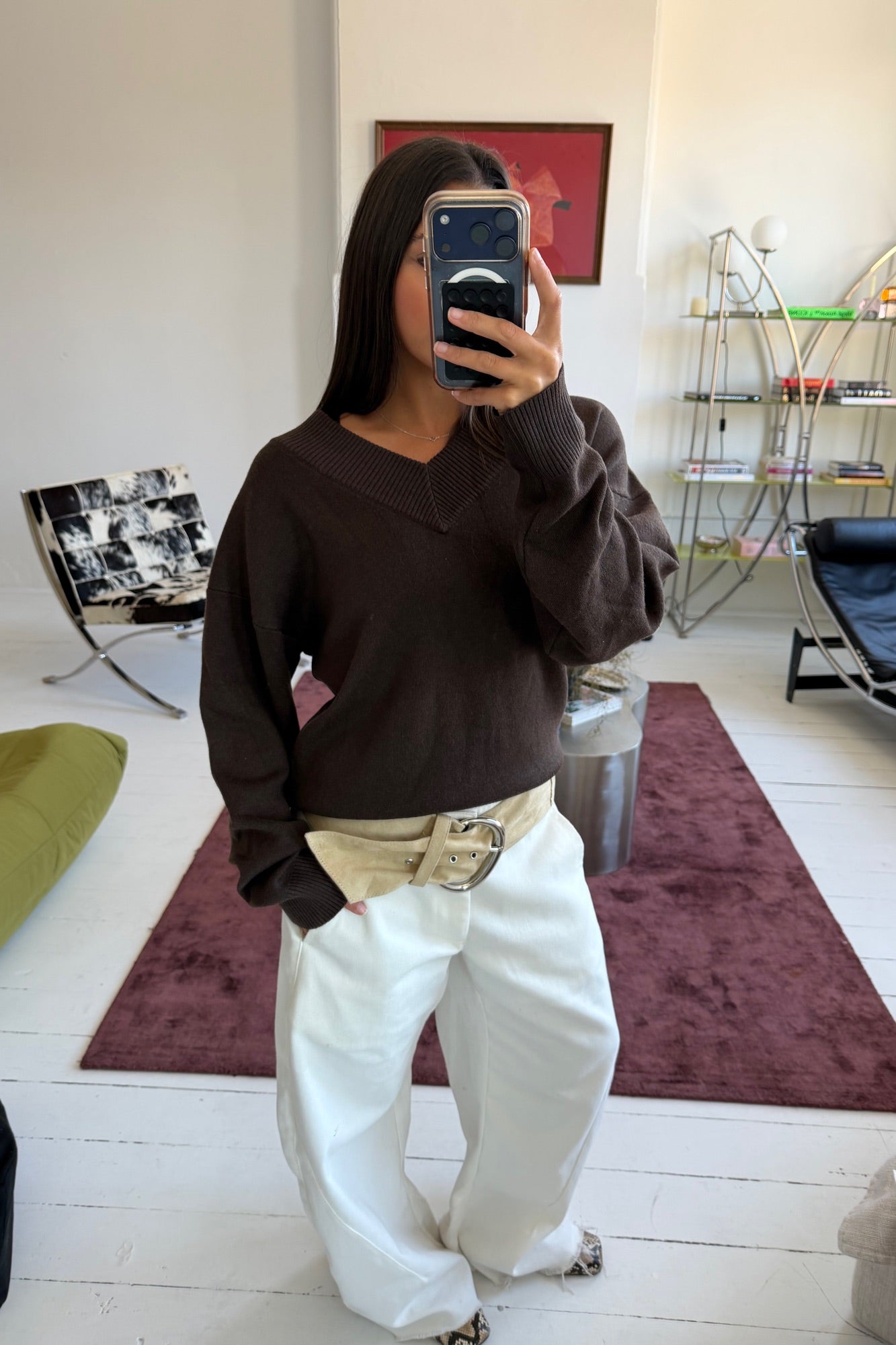 Alexa V Neck Knit Chocolate