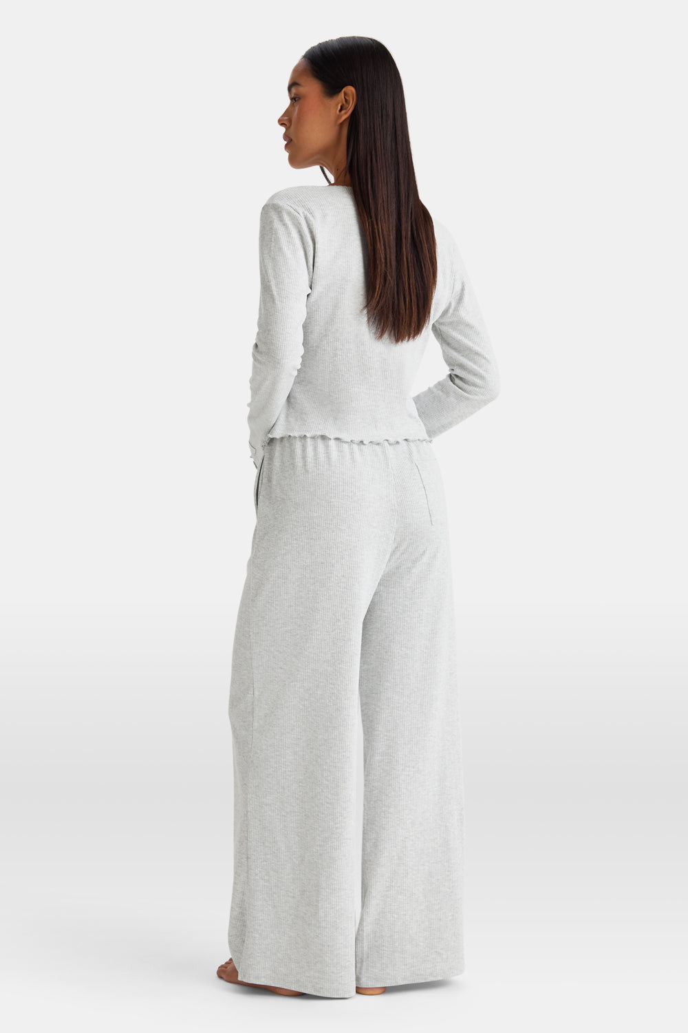 Wide Leg Pyjama Bottoms - Grey Marl
