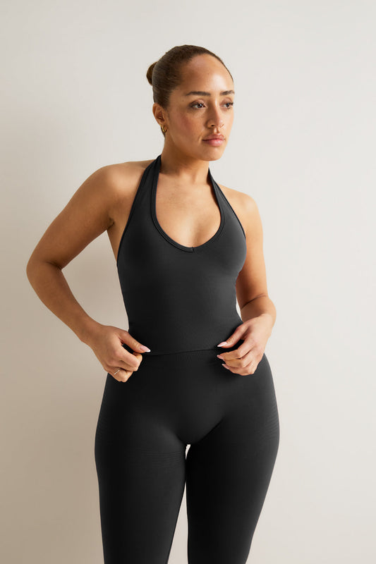 Sculpt Seamless Halter Tank - Black Marl