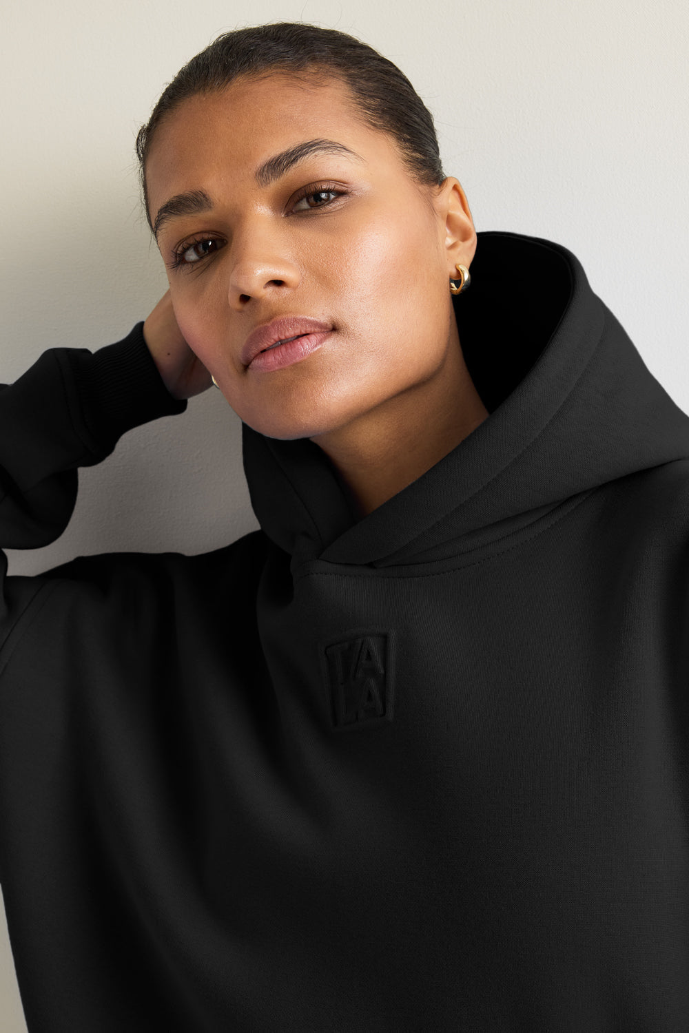 Oversized Embossed Logo Hoodie - Black