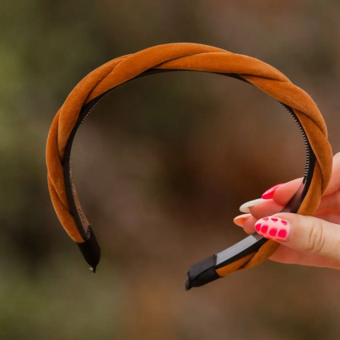 Brown Velvet Braided Headband