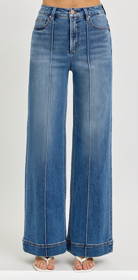 RISEN High Rise Pintuck Medium Wash Denim (Dottie)