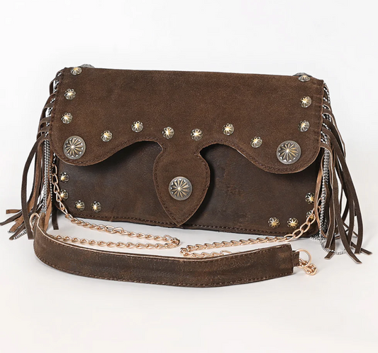 Suede Fringe Clutch - Chocolate