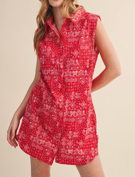 (SALE) Backyard Bandana Shirt Romper