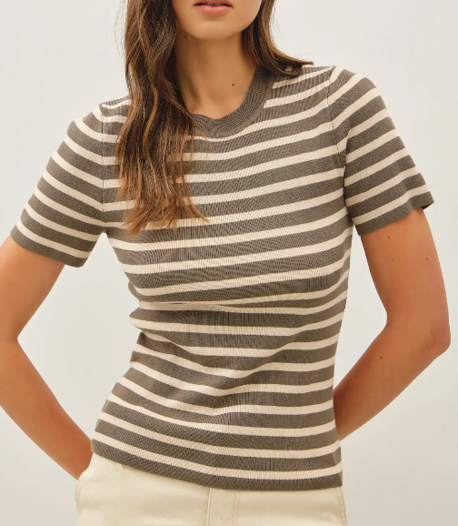 Classic Stripe Sweater Tee (Olive)