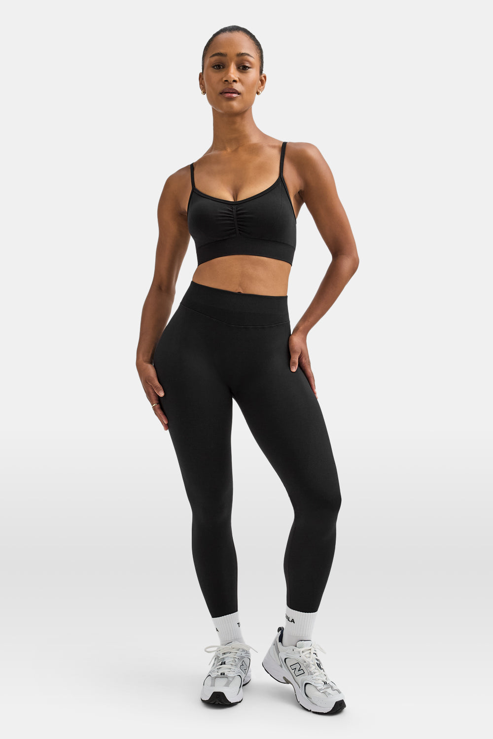 Sculpt Seamless Ruched Sports Bra - Black Marl