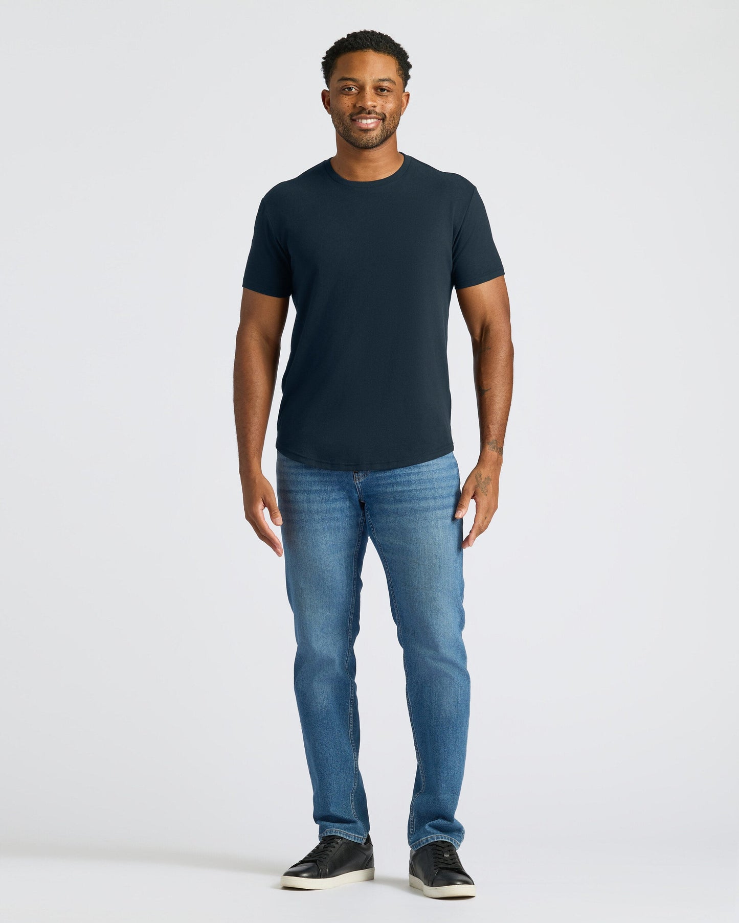 Navy Curved Hem Classic Crew Neck