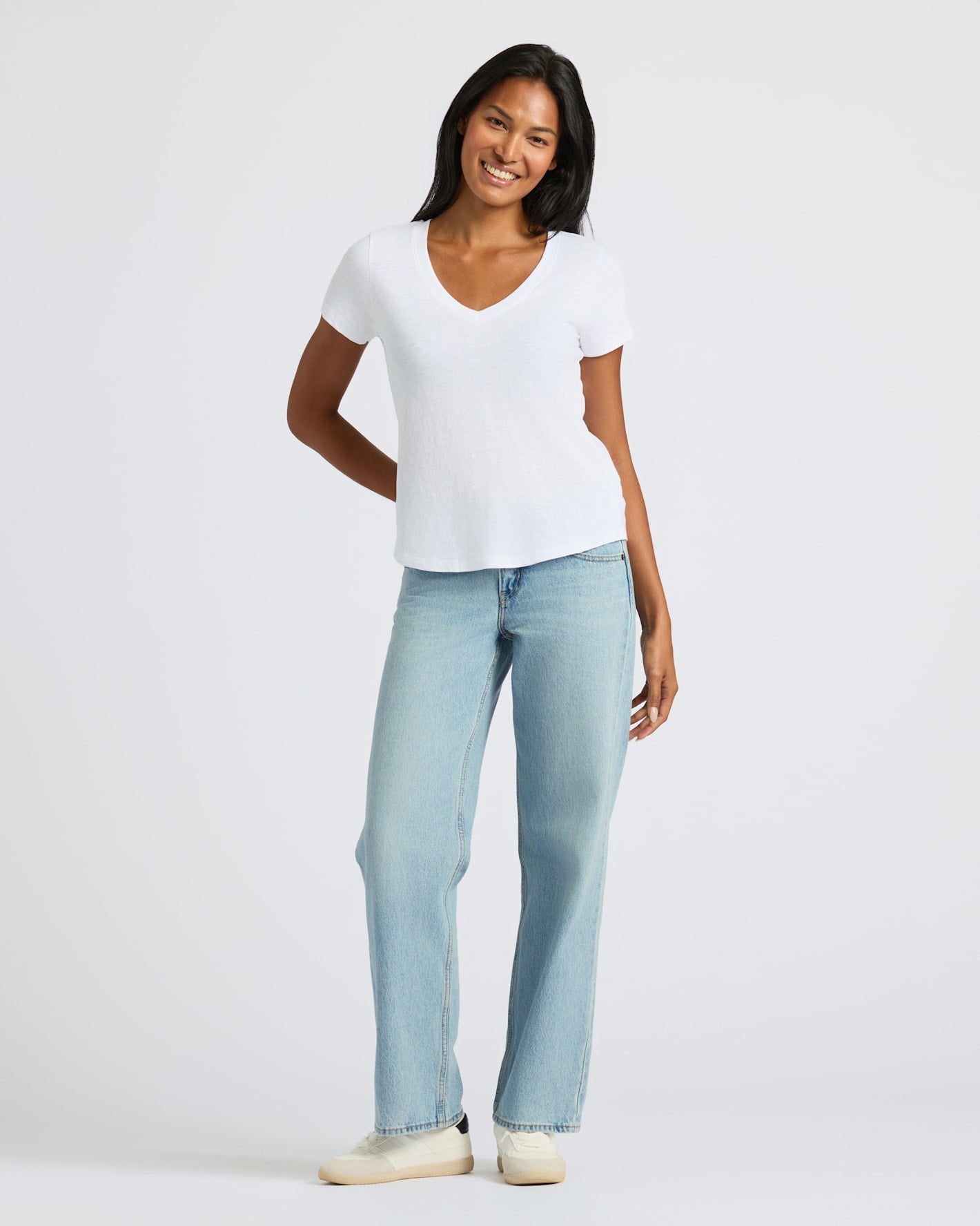 Womens Black & White Relaxed Slub V-Neck Tee 2-Pack